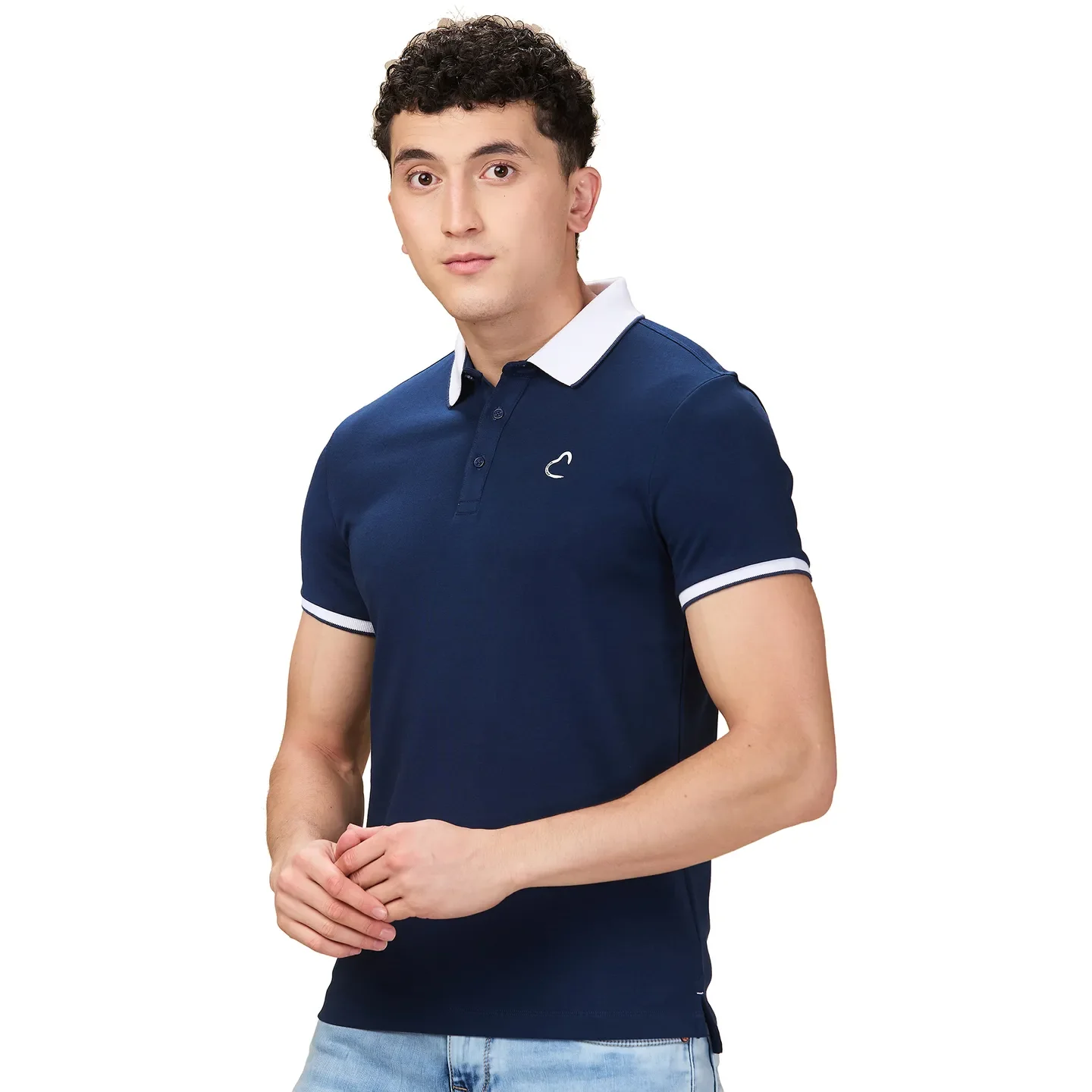 Navy Regular Fit Men's Polo T-shirt by Being Human Clothing - Image 4