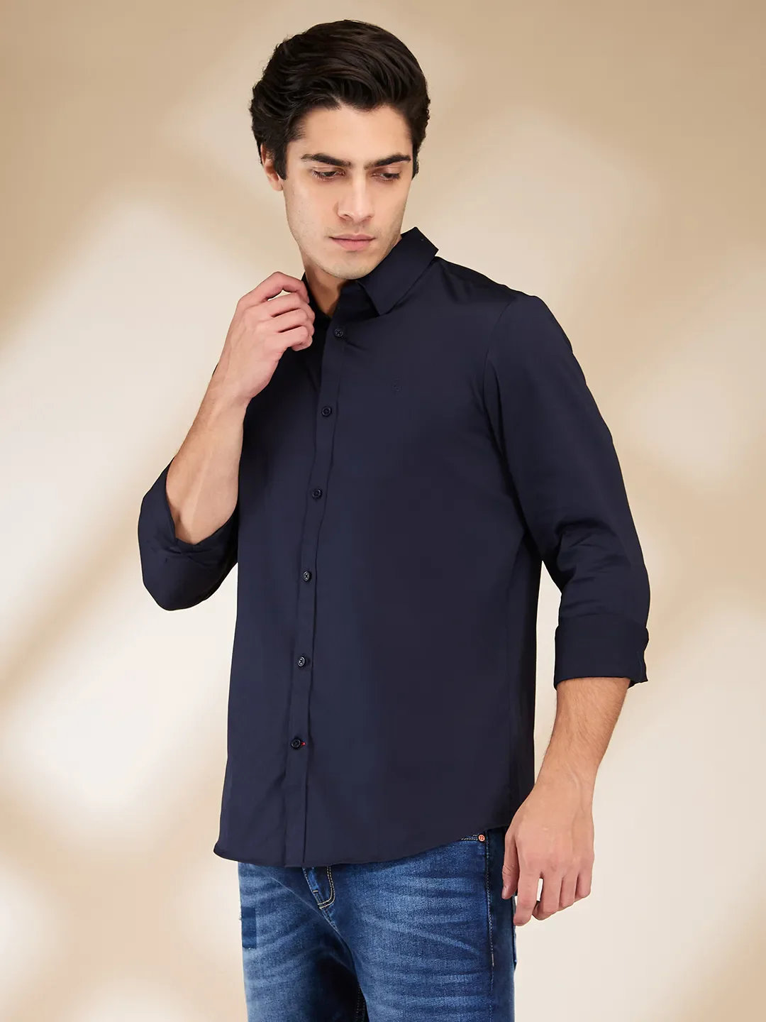 Navy Slim Fit Regular Collar Men's Shirt by Being Human Clothing - Image 4