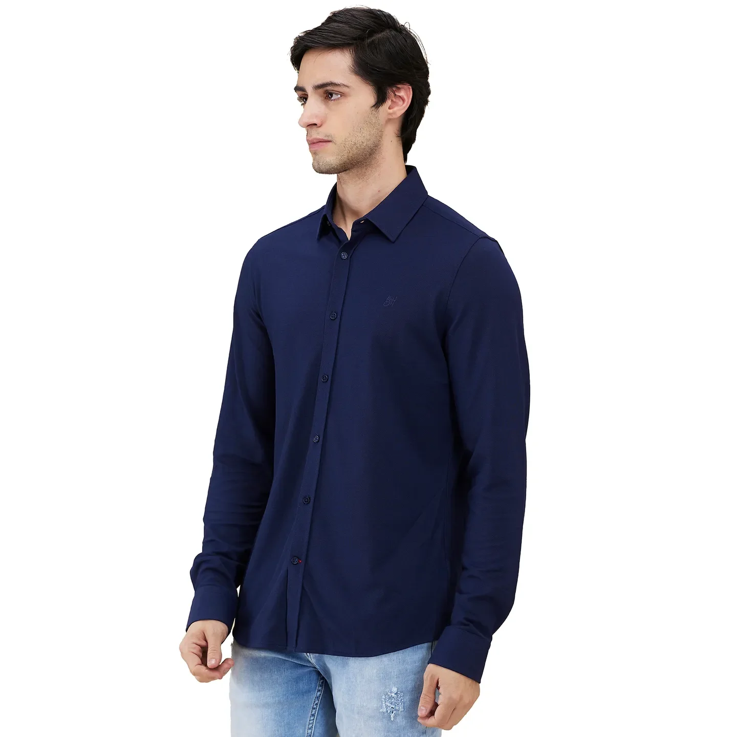 Navy Slim Fit Regular Collar Men's Shirt by Being Human Clothing - Image 4