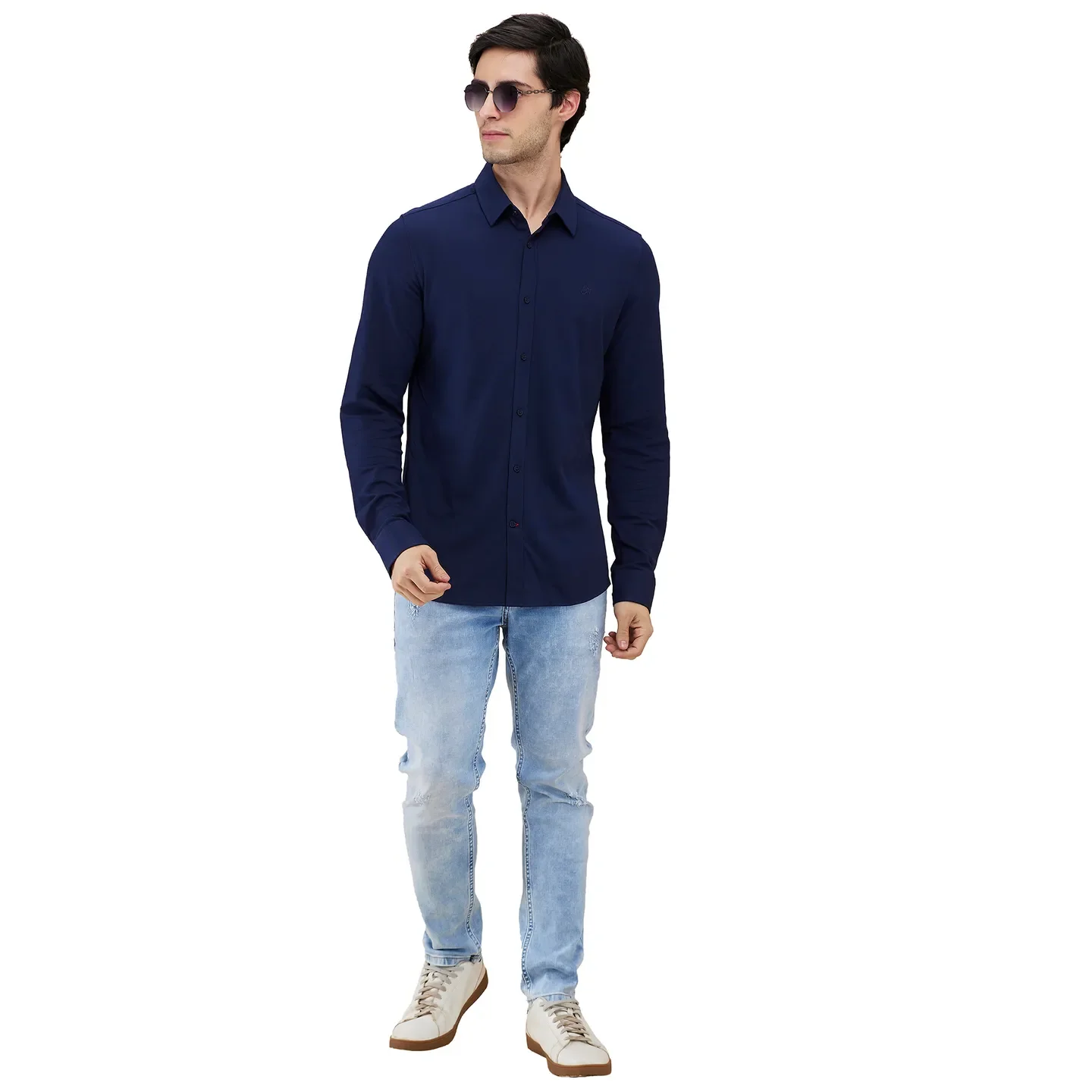 Navy Slim Fit Regular Collar Men's Shirt by Being Human Clothing - Image 6