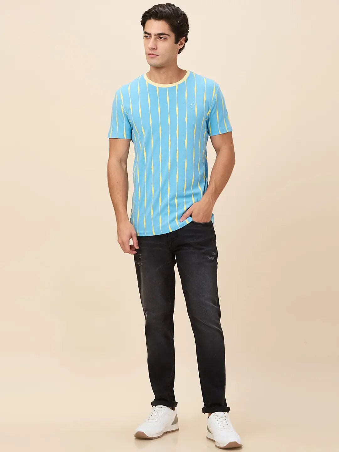 Tranquil Blue Slim Fit Round Neck Men's T-Shirt by Being Human Clothing - Image 2