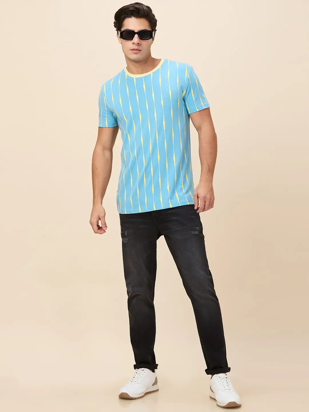 Tranquil Blue Slim Fit Round Neck Men's T-Shirt by Being Human Clothing - Image 6