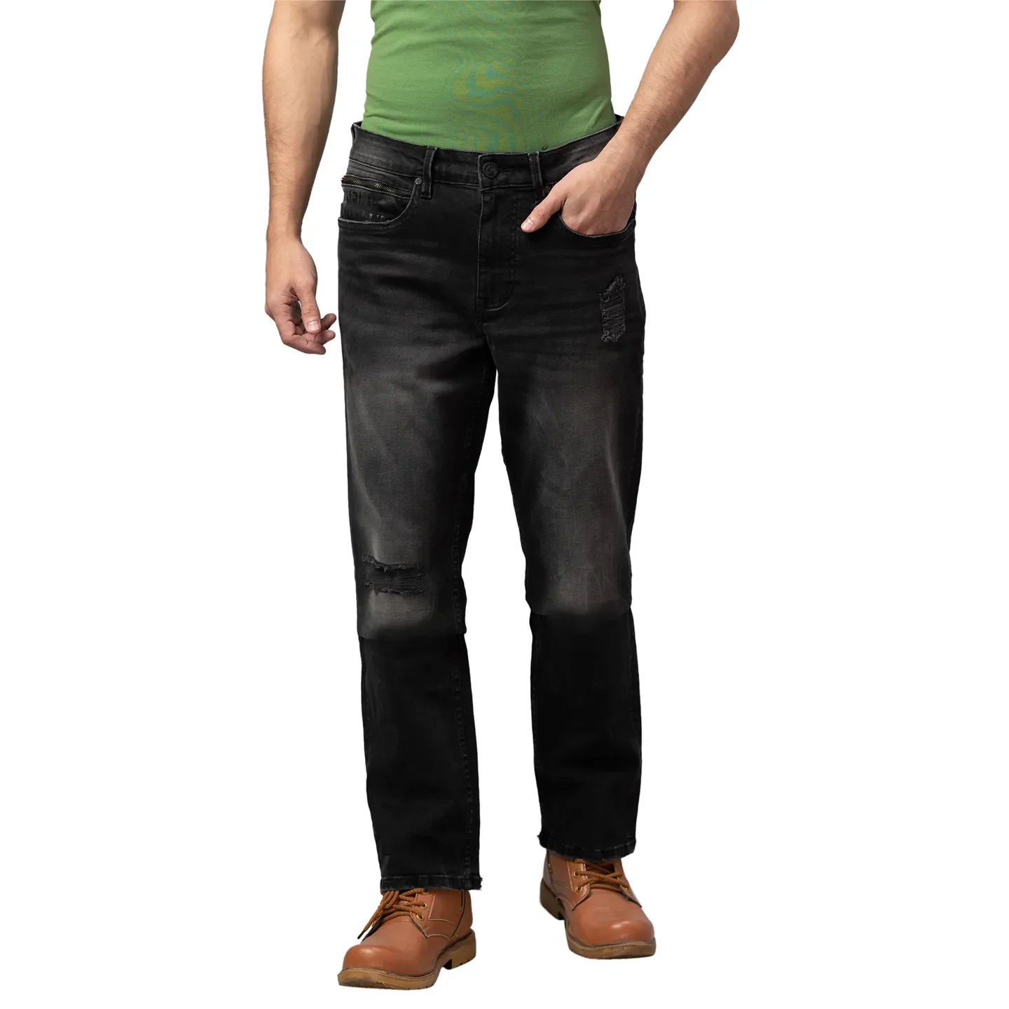Black Boot Cut Fit Men's Denims by Being Human Clothing