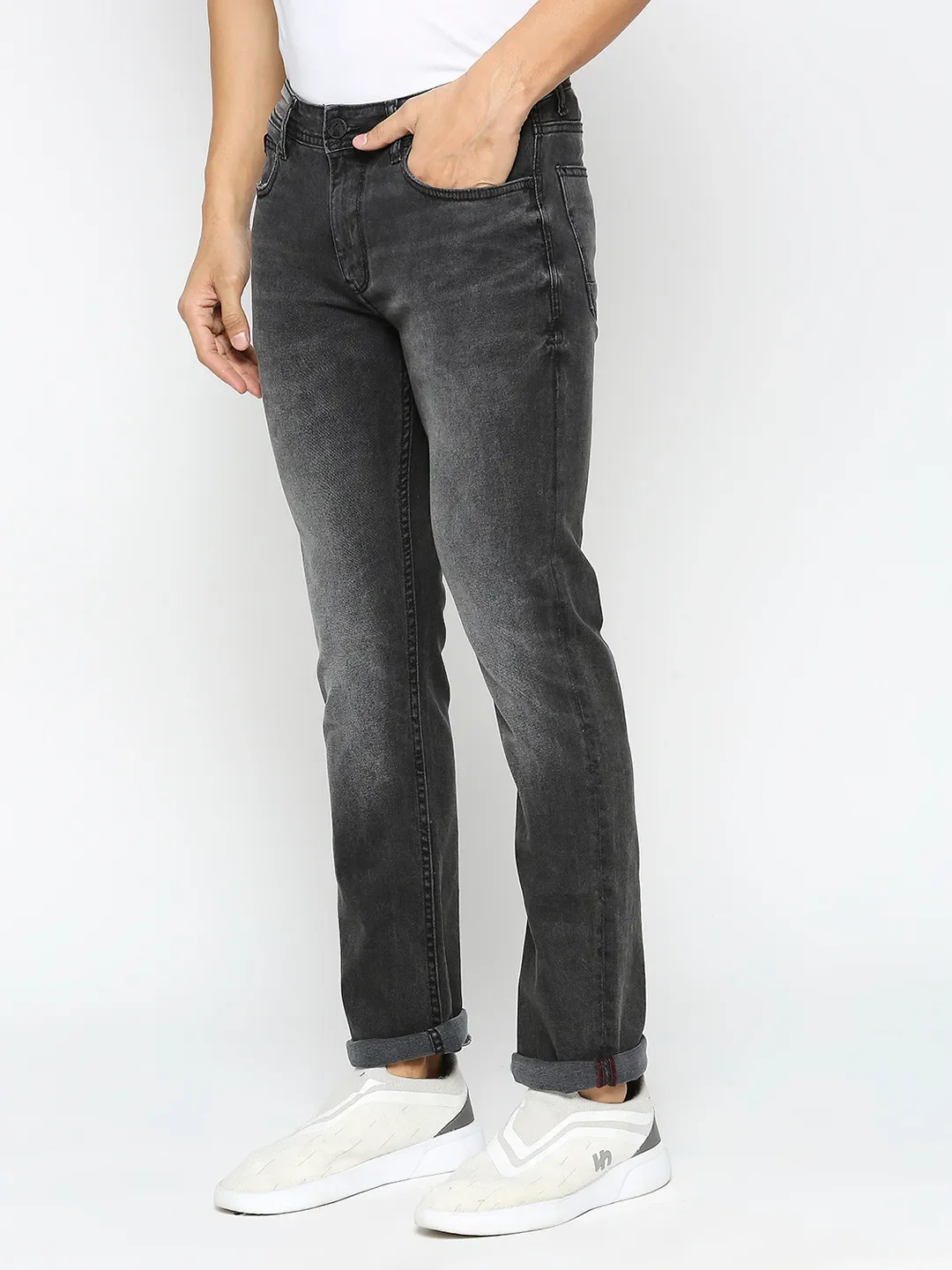 Black Slim Straight Fit Denims For Men By Being Human Clothing - Image 2