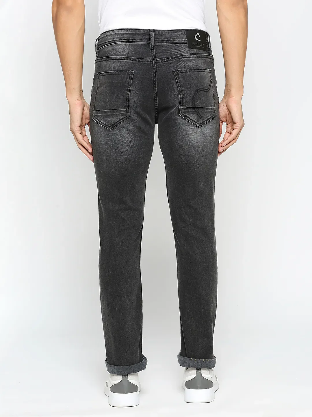Black Slim Straight Fit Denims For Men By Being Human Clothing - Image 4