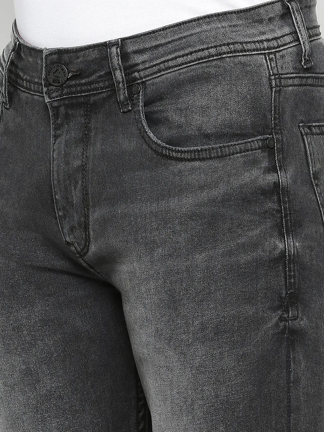 Black Slim Straight Fit Denims For Men By Being Human Clothing - Image 5
