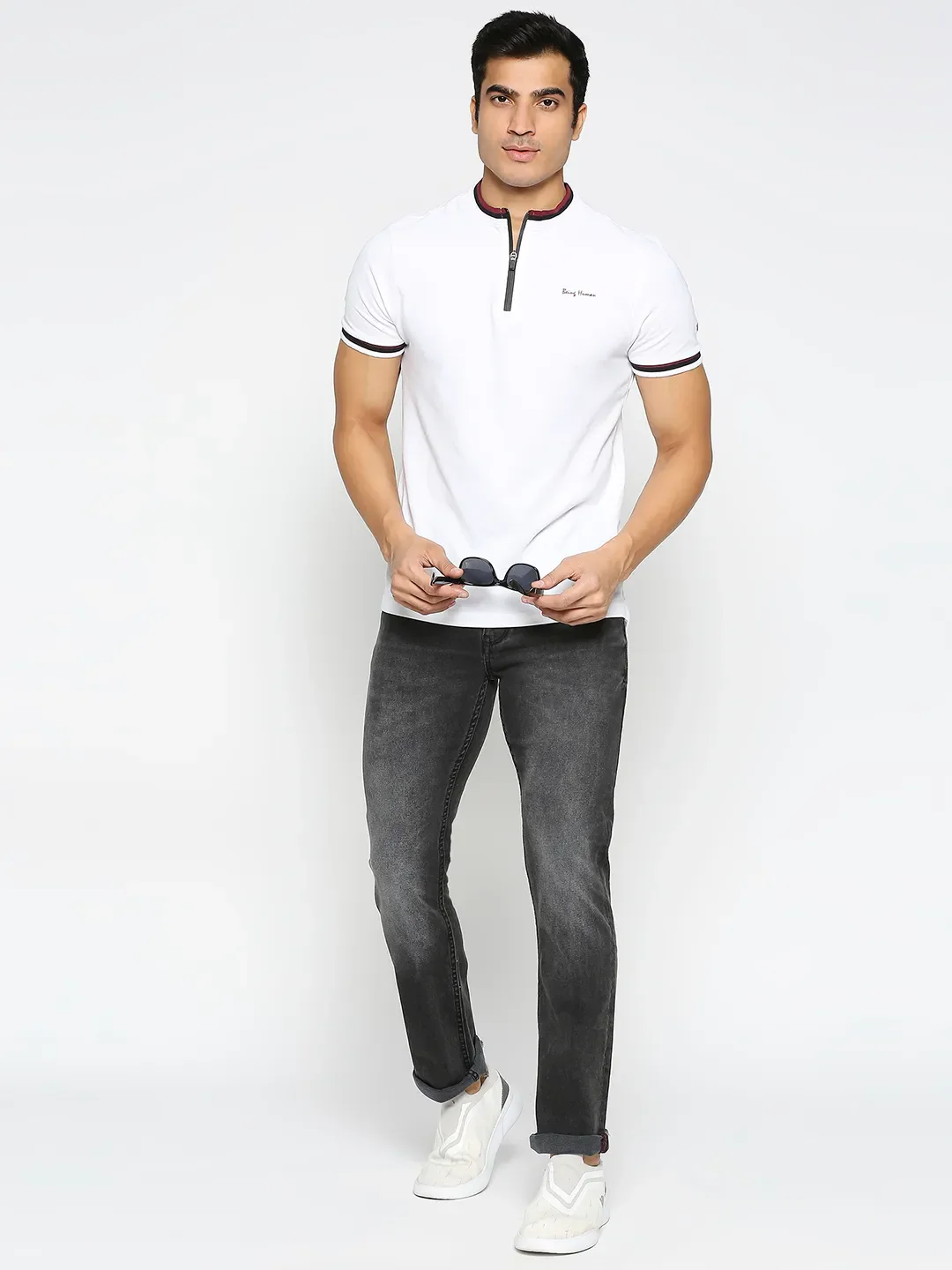 Black Slim Straight Fit Denims For Men By Being Human Clothing - Image 6