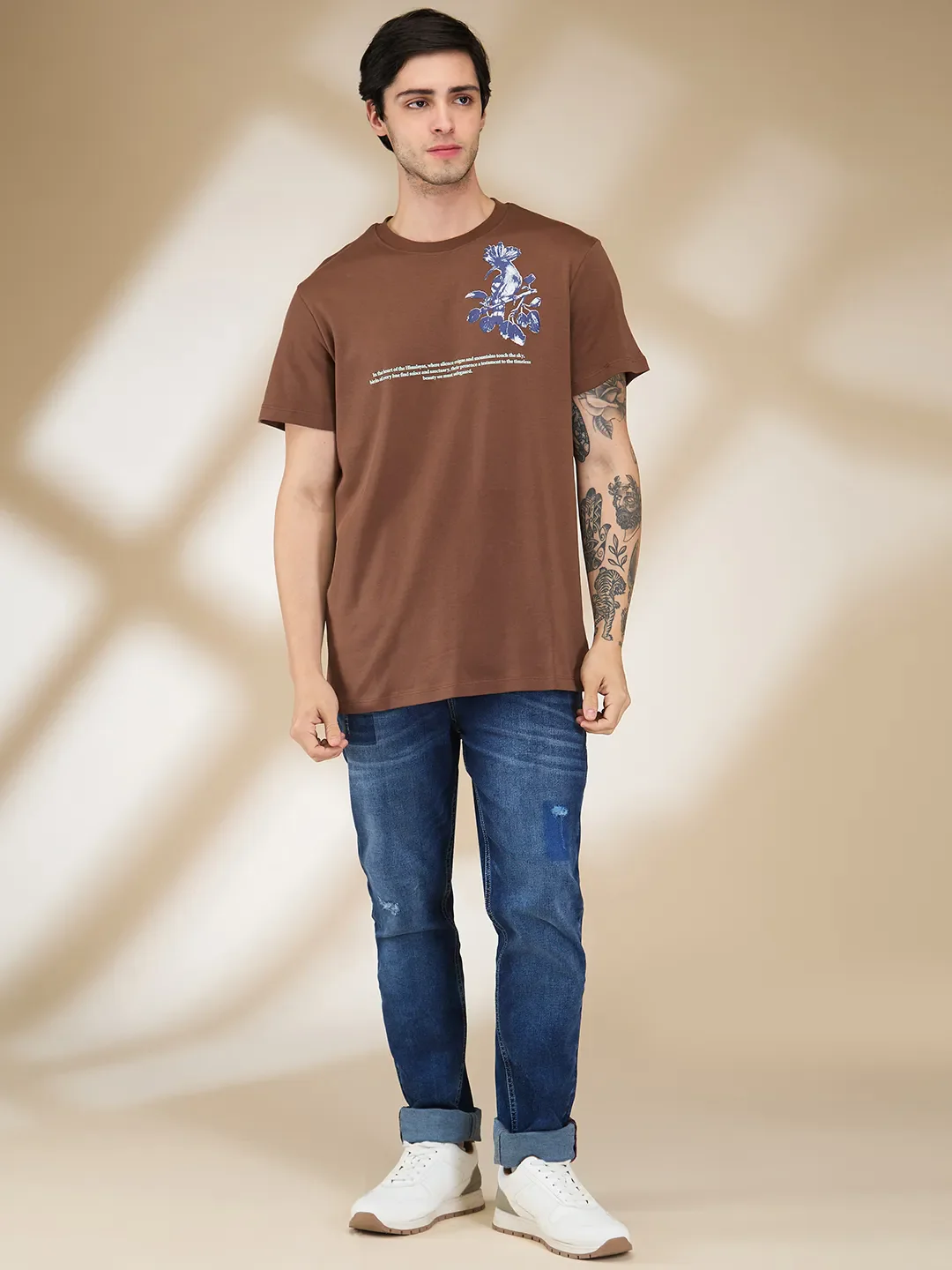 Brown Easy Fit Round Neck Men's T-Shirt by Being Human Clothing - Image 2