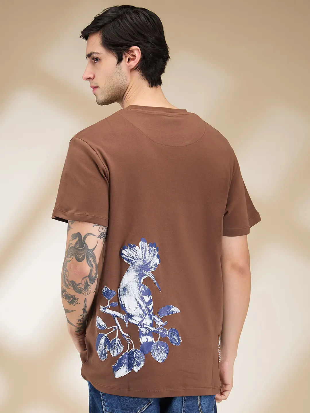 Brown Easy Fit Round Neck Men's T-Shirt by Being Human Clothing - Image 3