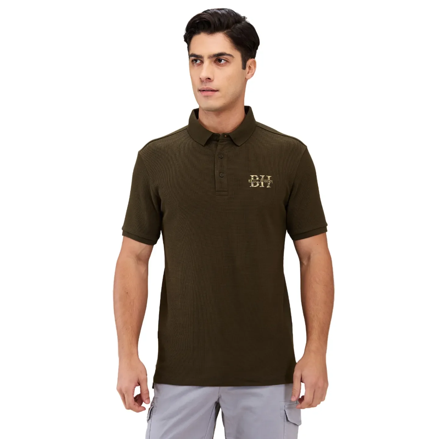 Olive Regular Fit Men's Polo T-shirt by Being Human Clothing