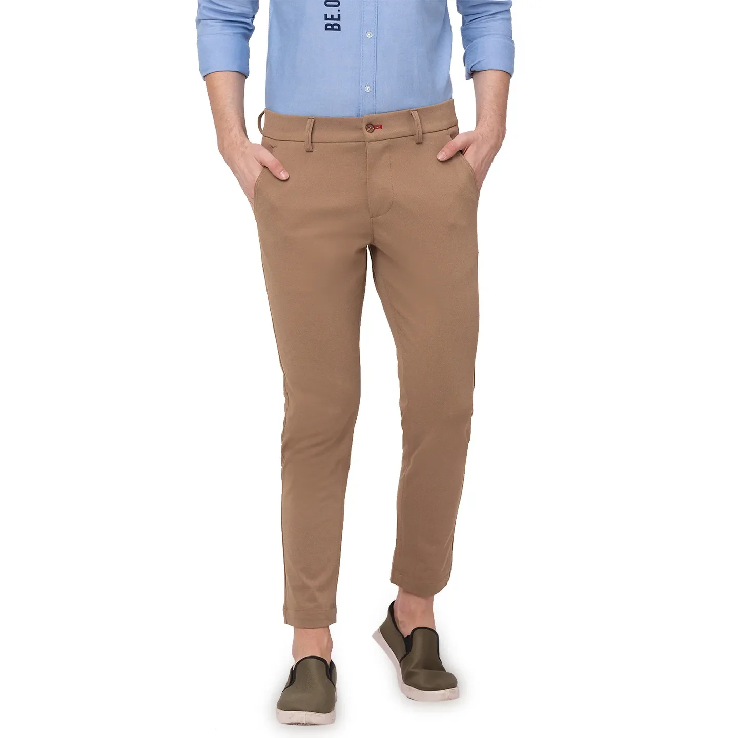 Beige Cropped Fit Men's Chinos by Being Human Clothing - Image 5