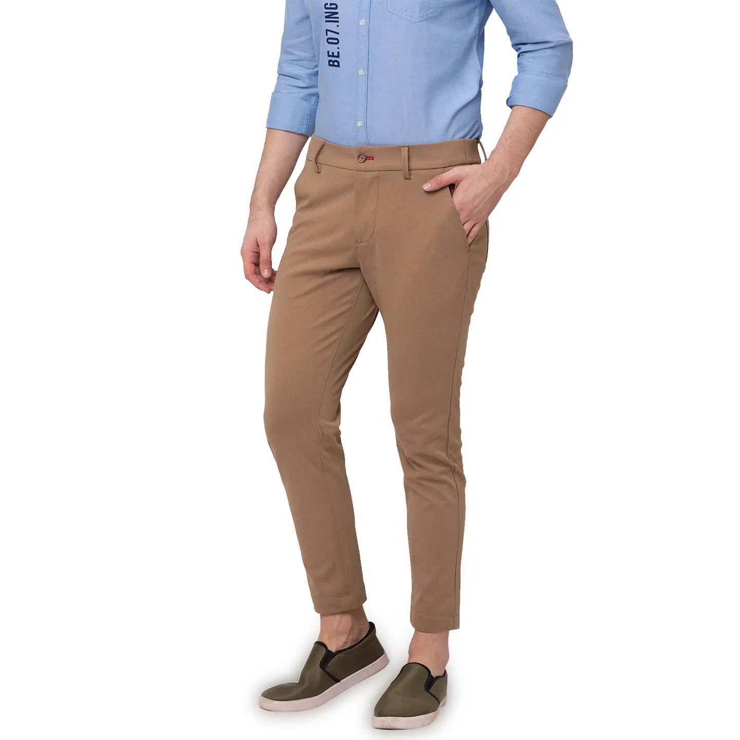Beige Cropped Fit Men's Chinos by Being Human Clothing - Image 6