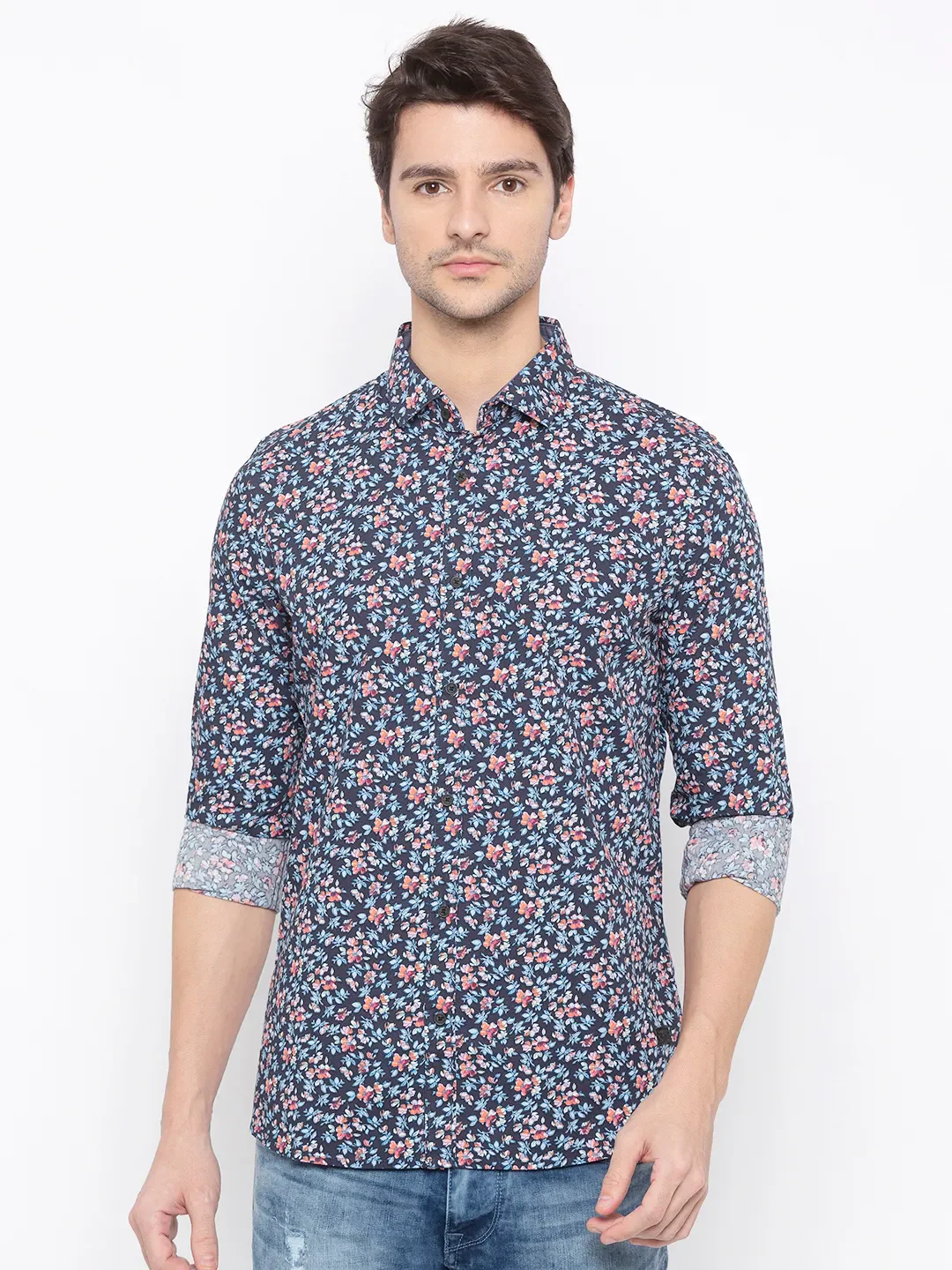 Black Comfort Fit Regular Collar Long Sleeves Cotton Men's Shirt by Being Human Clothing