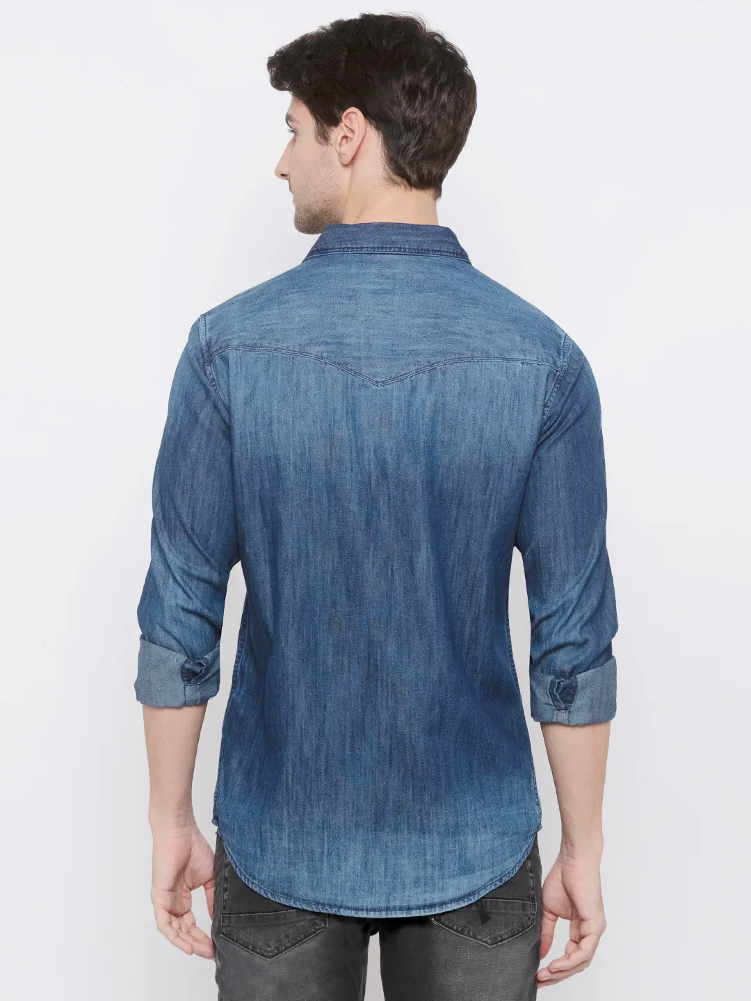 Blue Comfort Fit Regular Collar Long Sleeves Cotton Men's Shirt by Being Human Clothing - Image 3