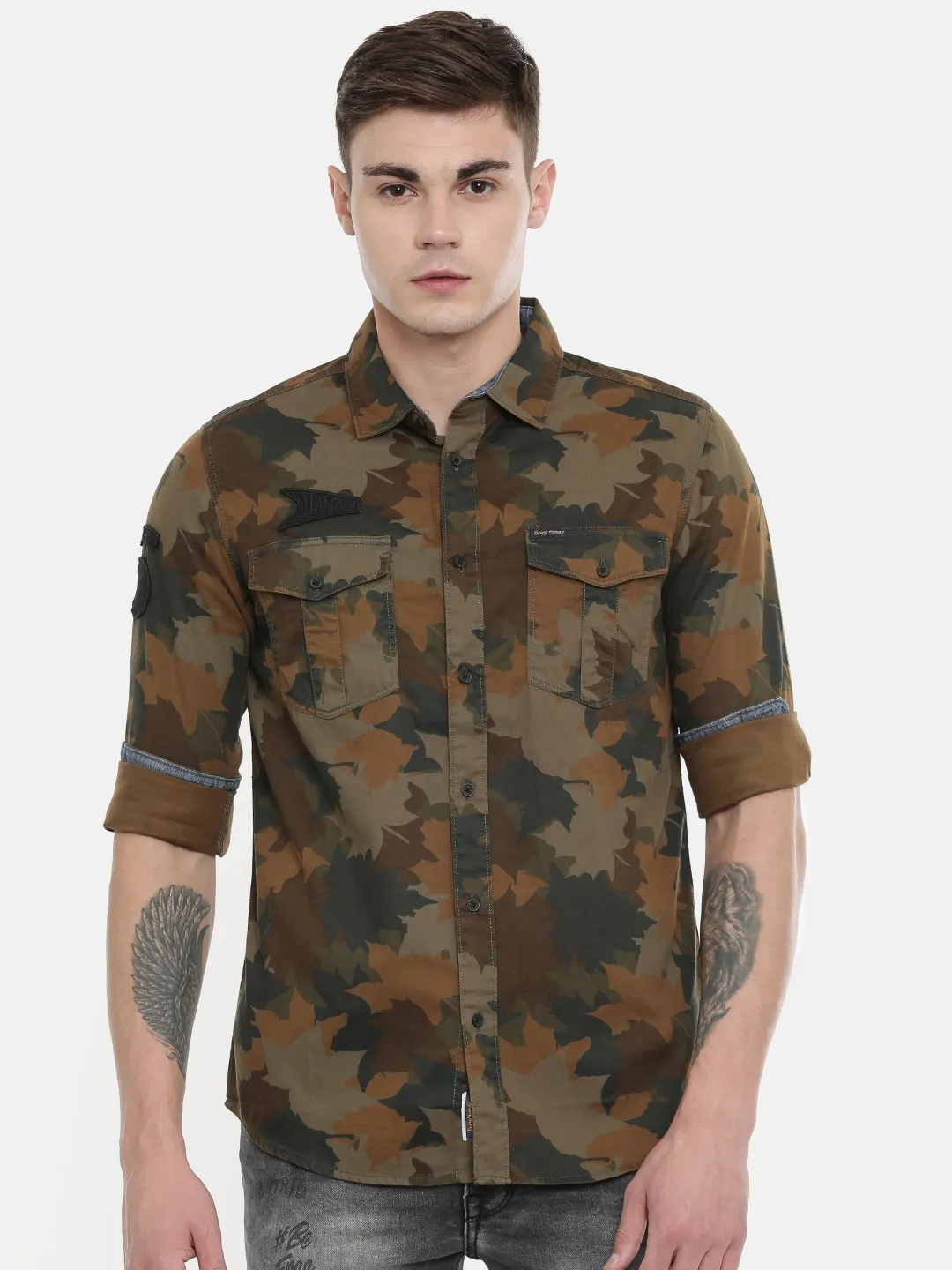 Brown Comfort Fit Regular Collar Long Sleeves Cotton Men's Shirt by Being Human Clothing