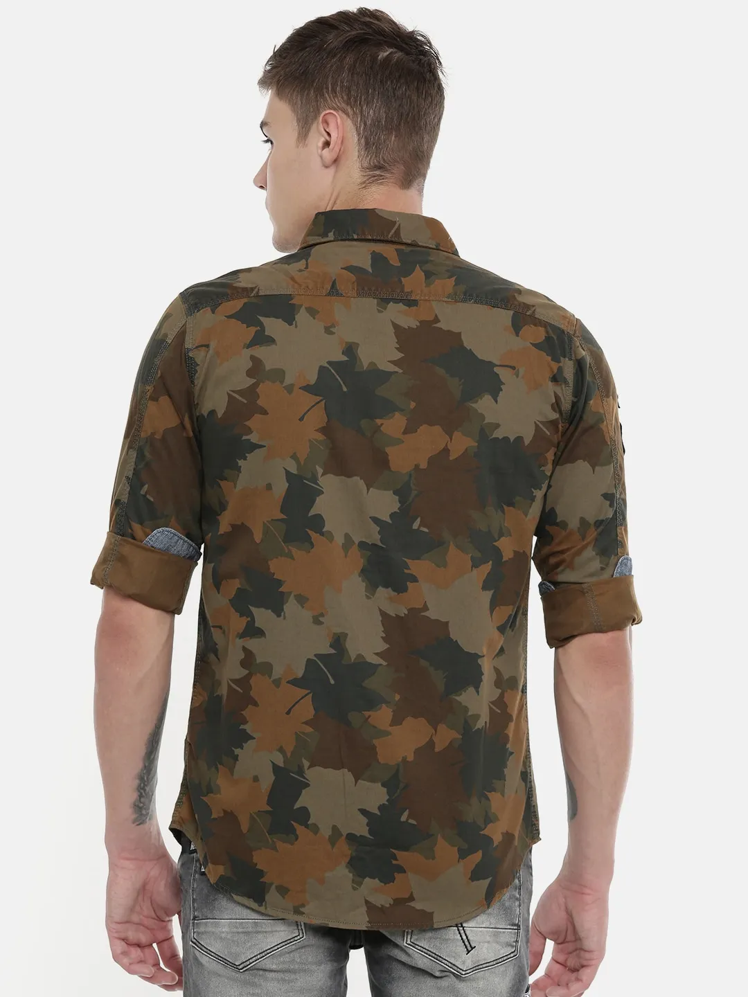 Brown Comfort Fit Regular Collar Long Sleeves Cotton Men's Shirt by Being Human Clothing - Image 3