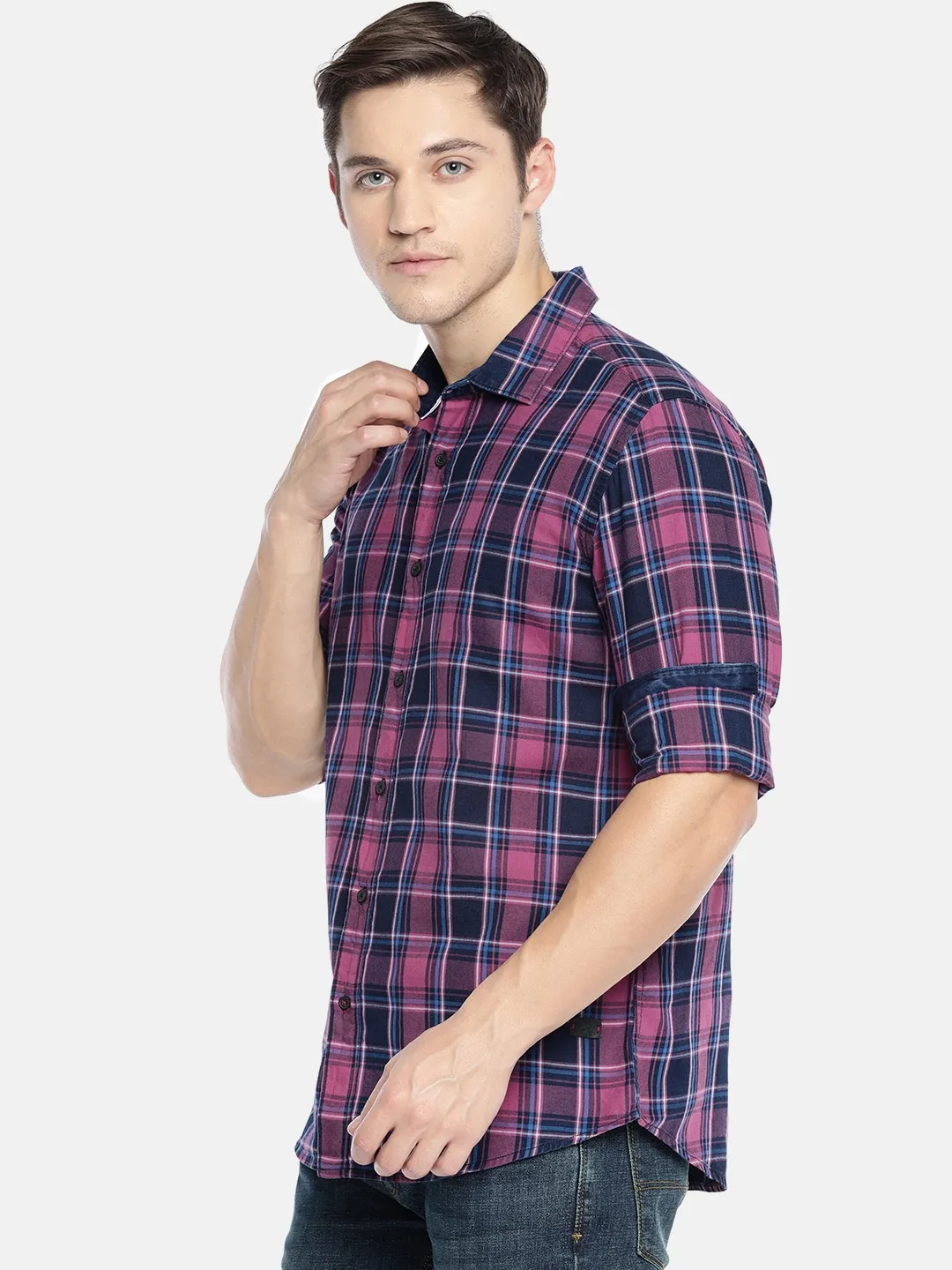 Pink Comfort Fit Regular Collar Long Sleeves Cotton Men's Shirt by Being Human Clothing - Image 2