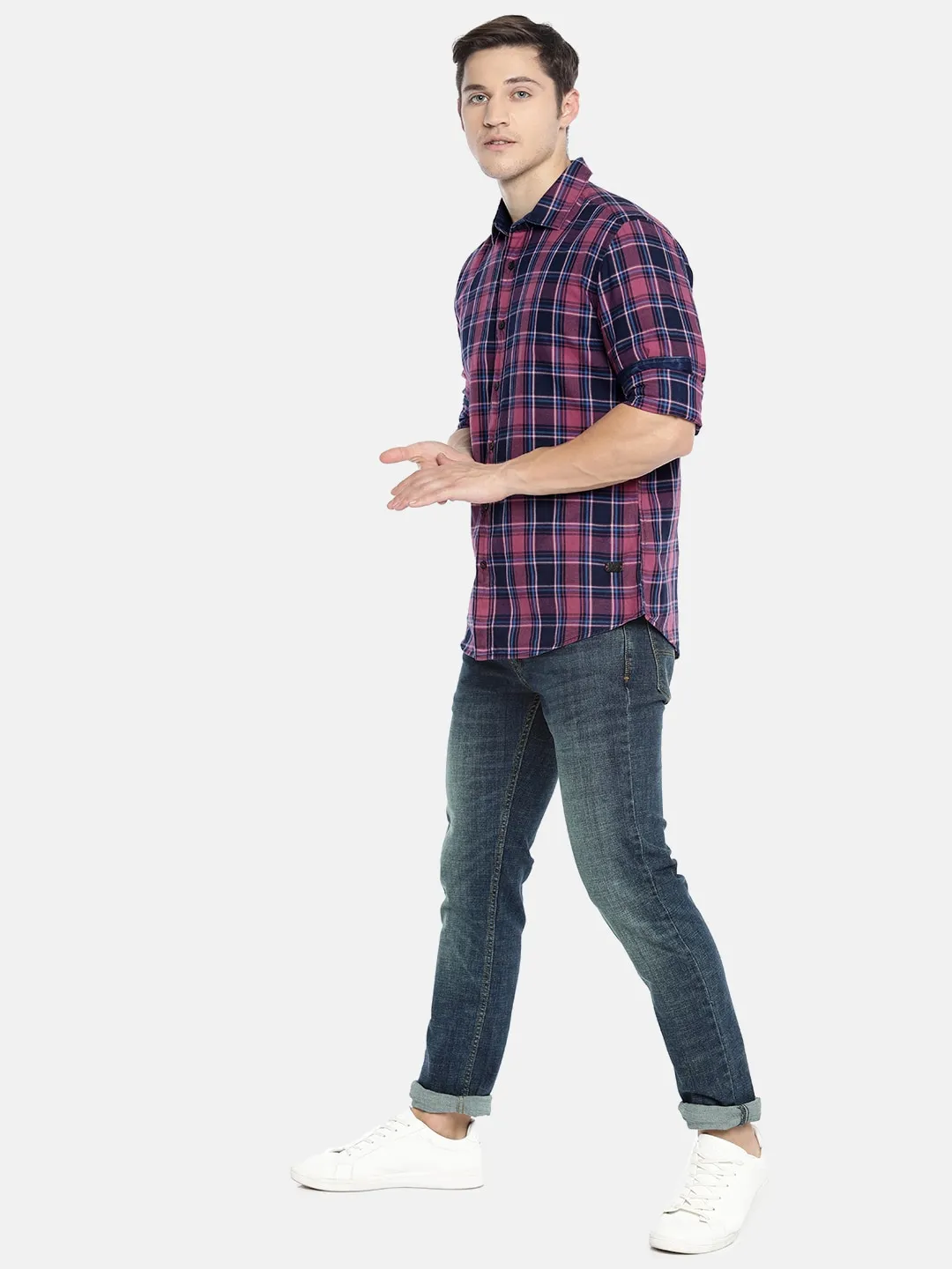 Pink Comfort Fit Regular Collar Long Sleeves Cotton Men's Shirt by Being Human Clothing - Image 5