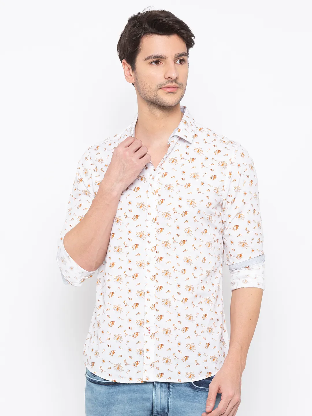 White Comfort Fit Regular Collar Long Sleeves Cotton Men's Shirt by Being Human Clothing