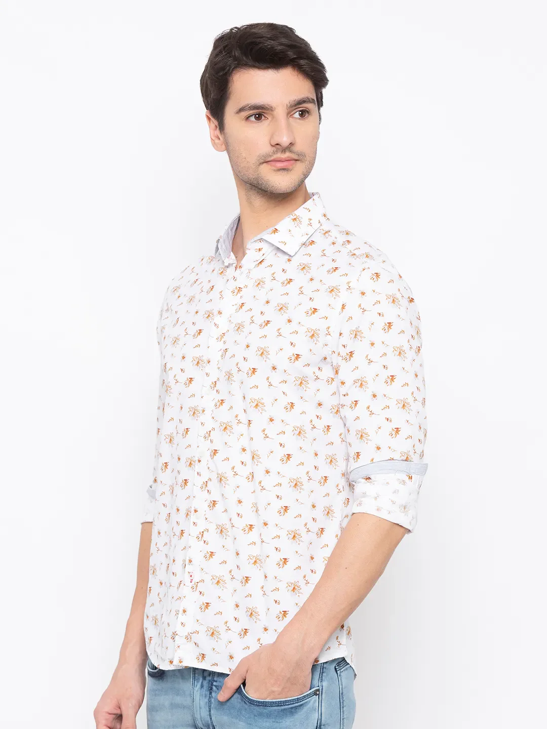 White Comfort Fit Regular Collar Long Sleeves Cotton Men's Shirt by Being Human Clothing - Image 2