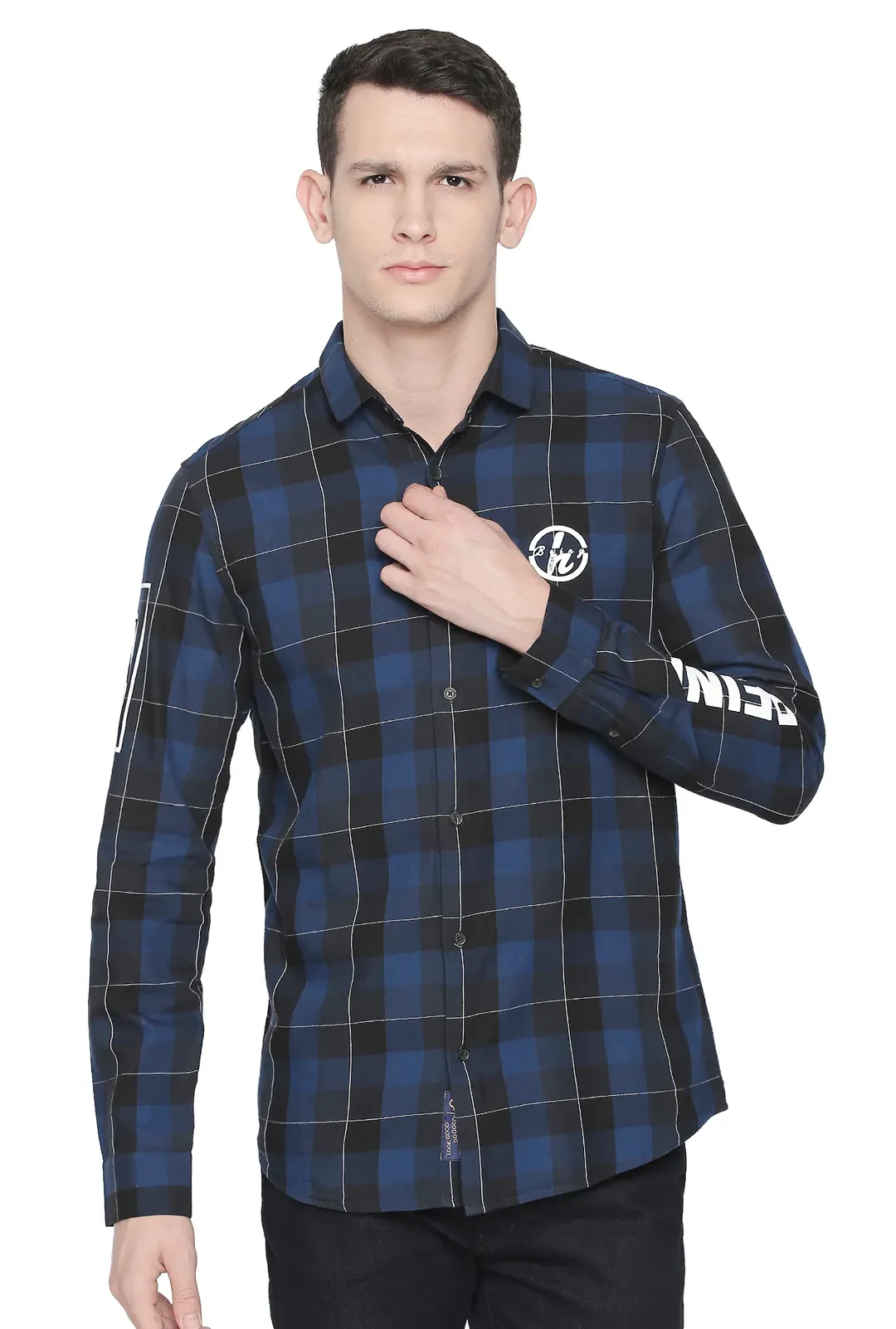 Blue Comfort Fit Regular Collar Long Sleeves Men's Shirt by Being Human Clothing