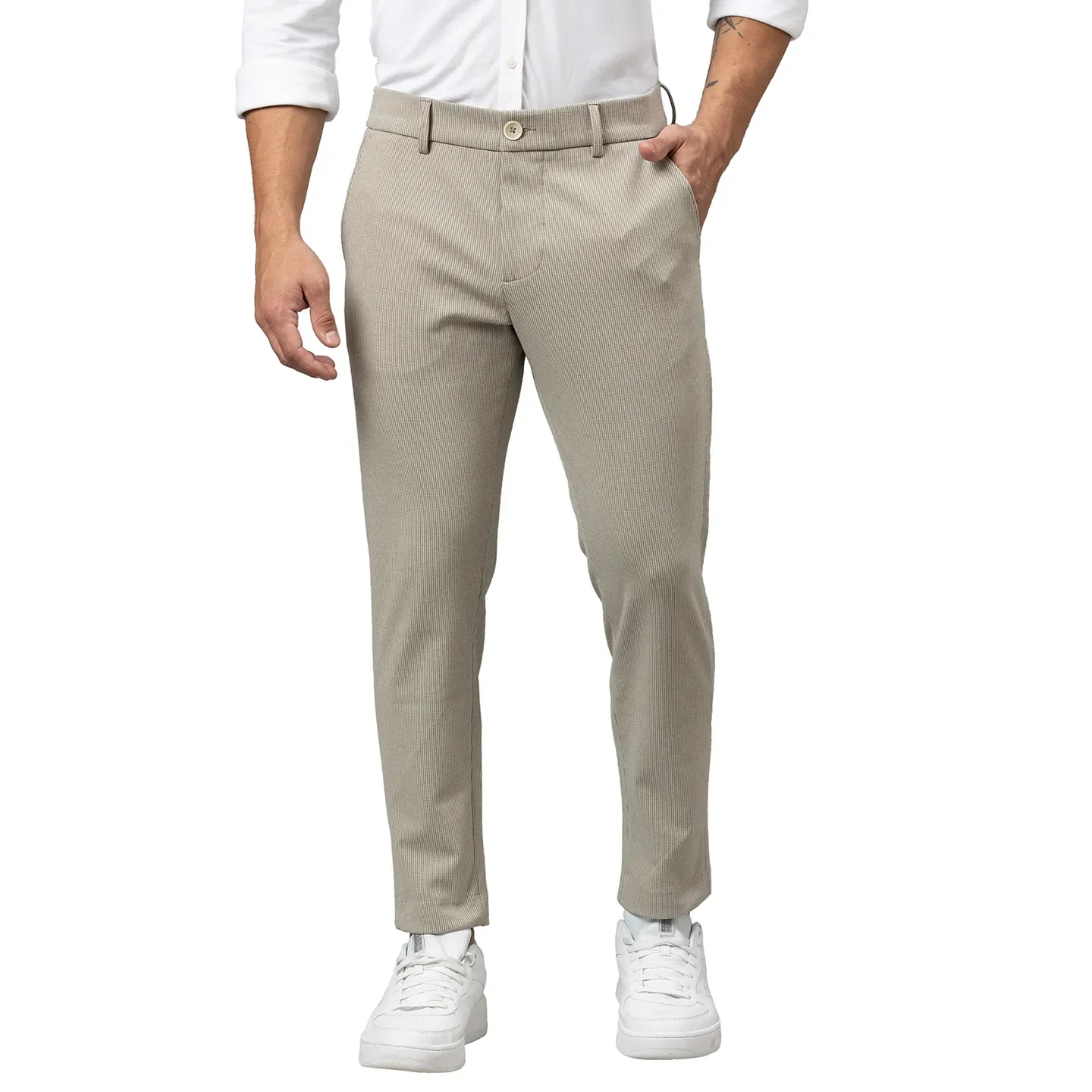 Beige Cropped Fit Men's Chinos by Being Human Clothing