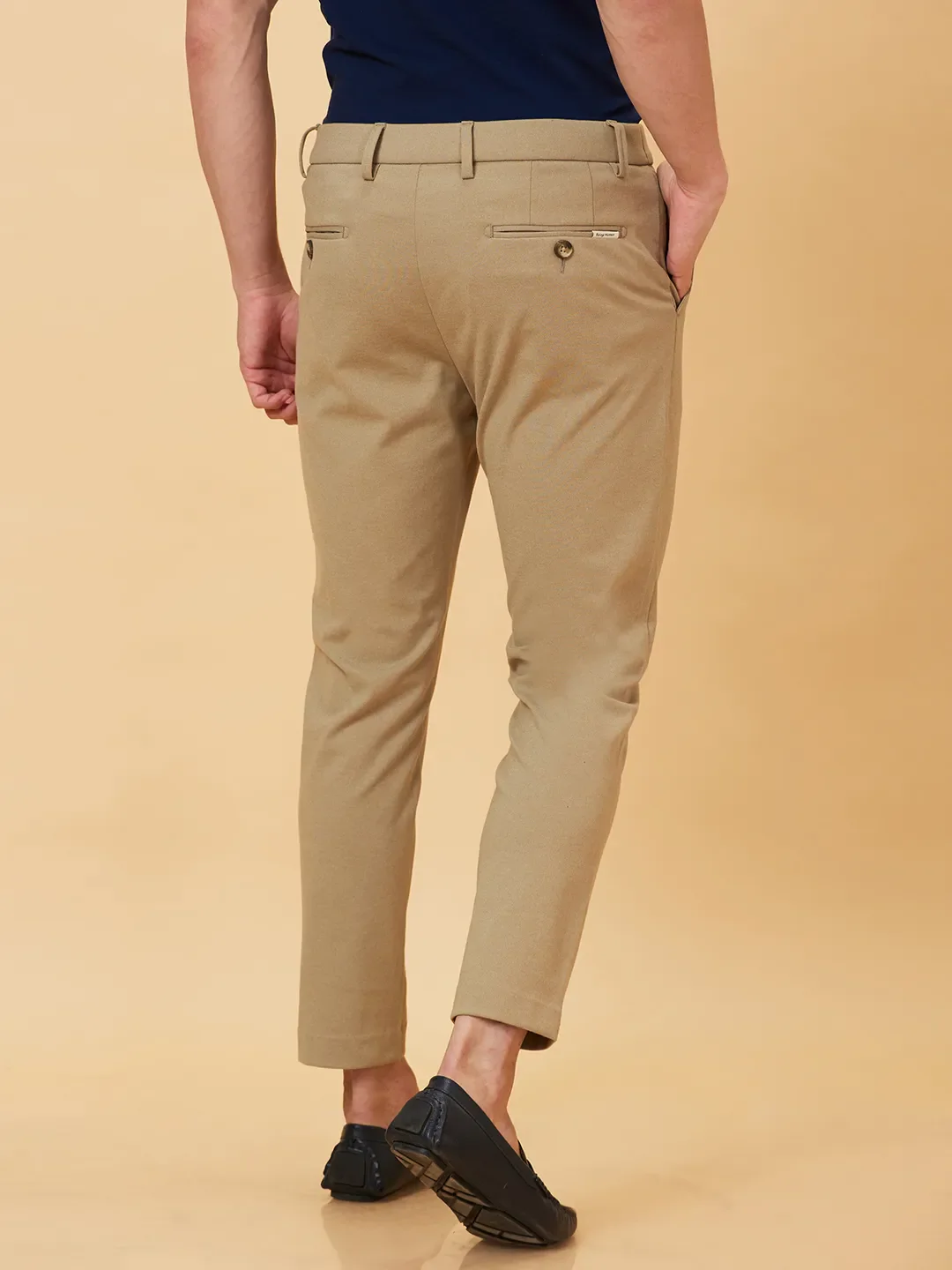 Beige Cropped Fit Men's Chinos by Being Human Clothing - Image 3