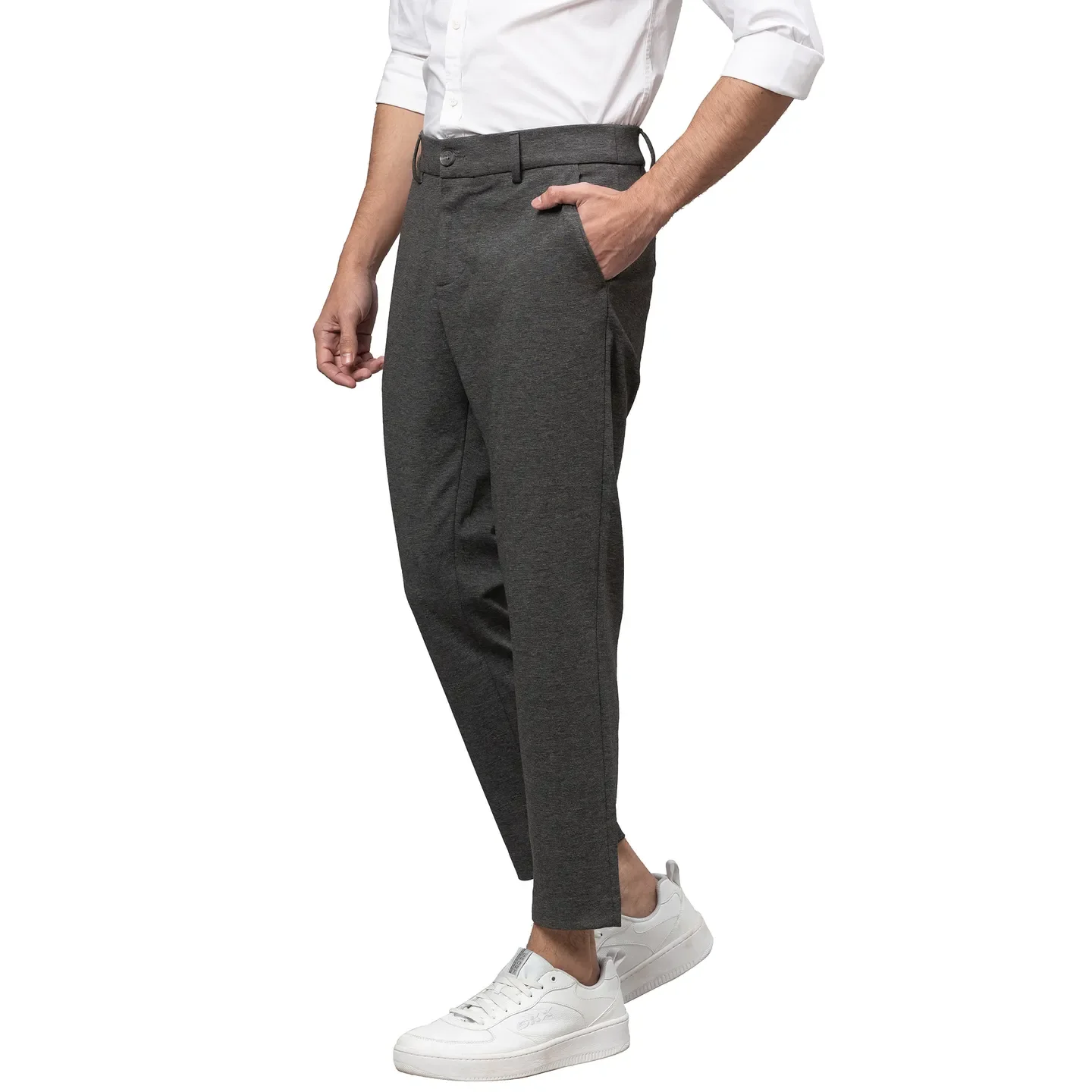 Charcoal Cropped Fit Chinos For Men By Being Human Clothing - Image 4