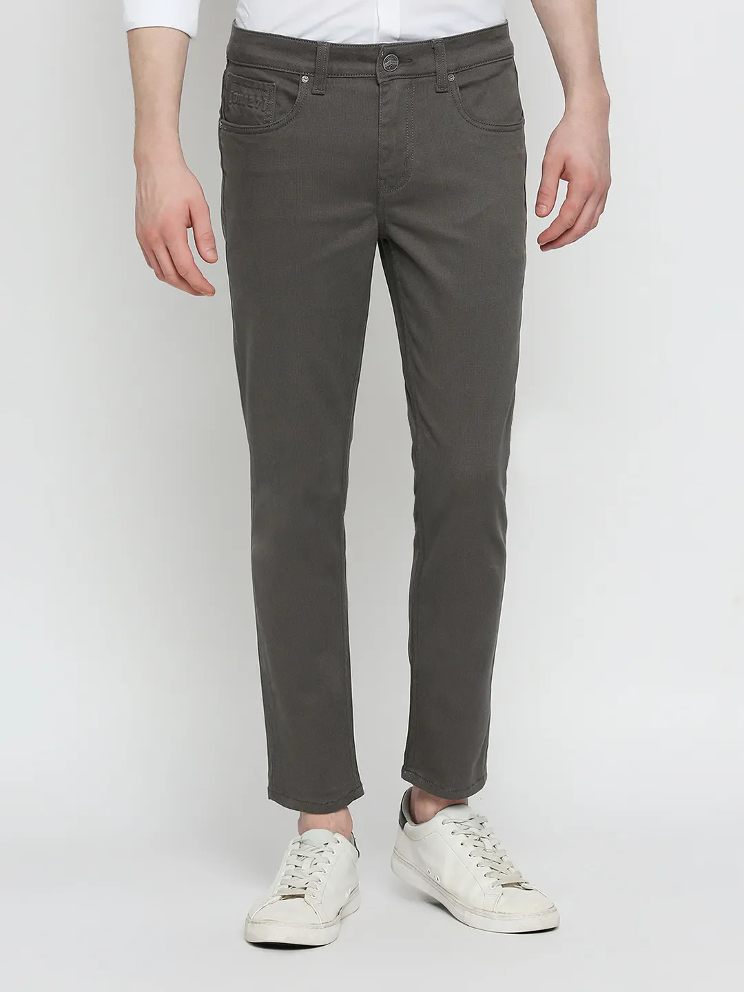 Grey Cropped Fit Chinos For Men By Being Human Clothing