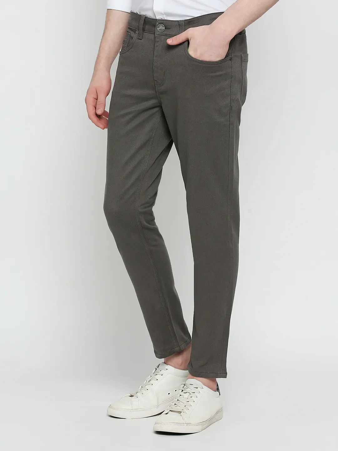 Grey Cropped Fit Chinos For Men By Being Human Clothing - Image 2
