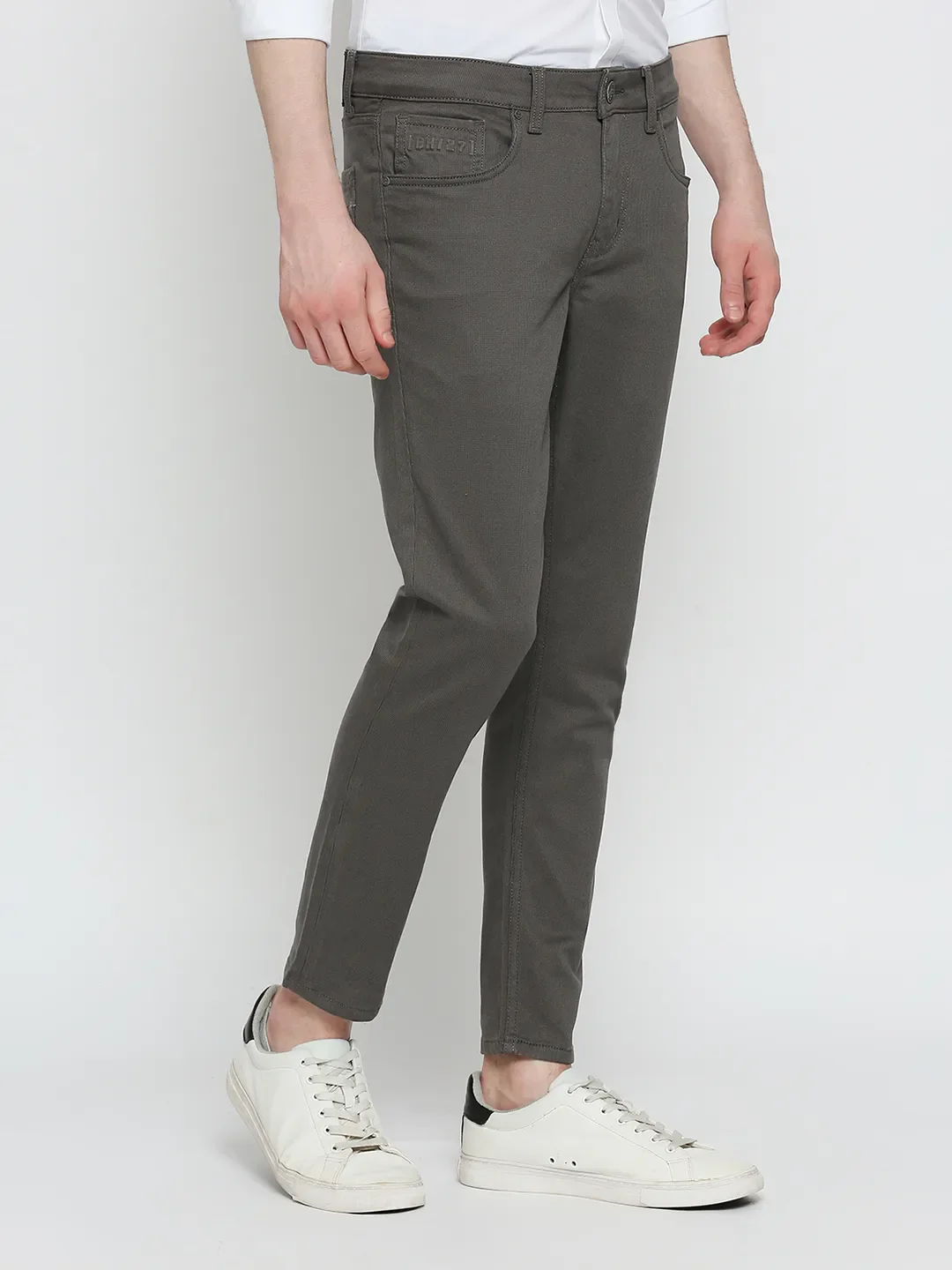 Grey Cropped Fit Chinos For Men By Being Human Clothing - Image 3
