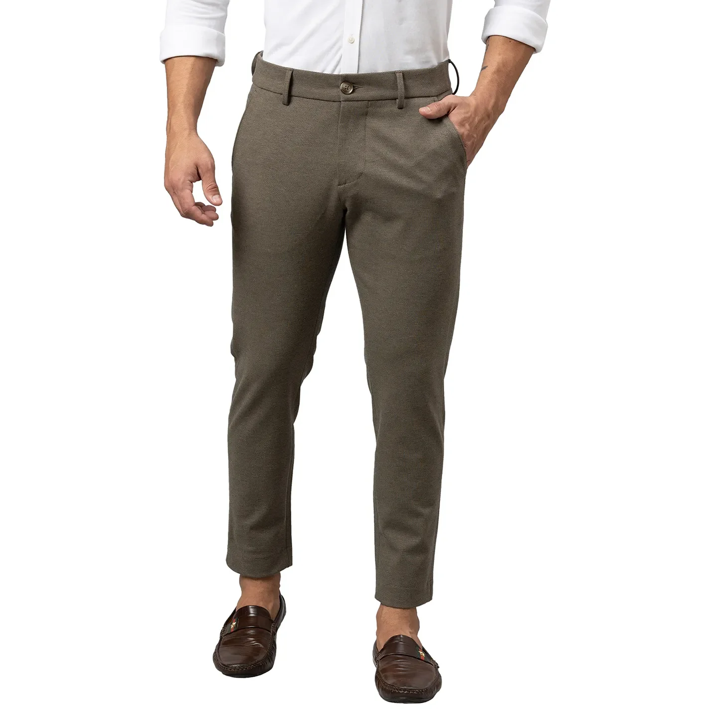 Khaki Cropped Fit Men's Chinos by Being Human Clothing