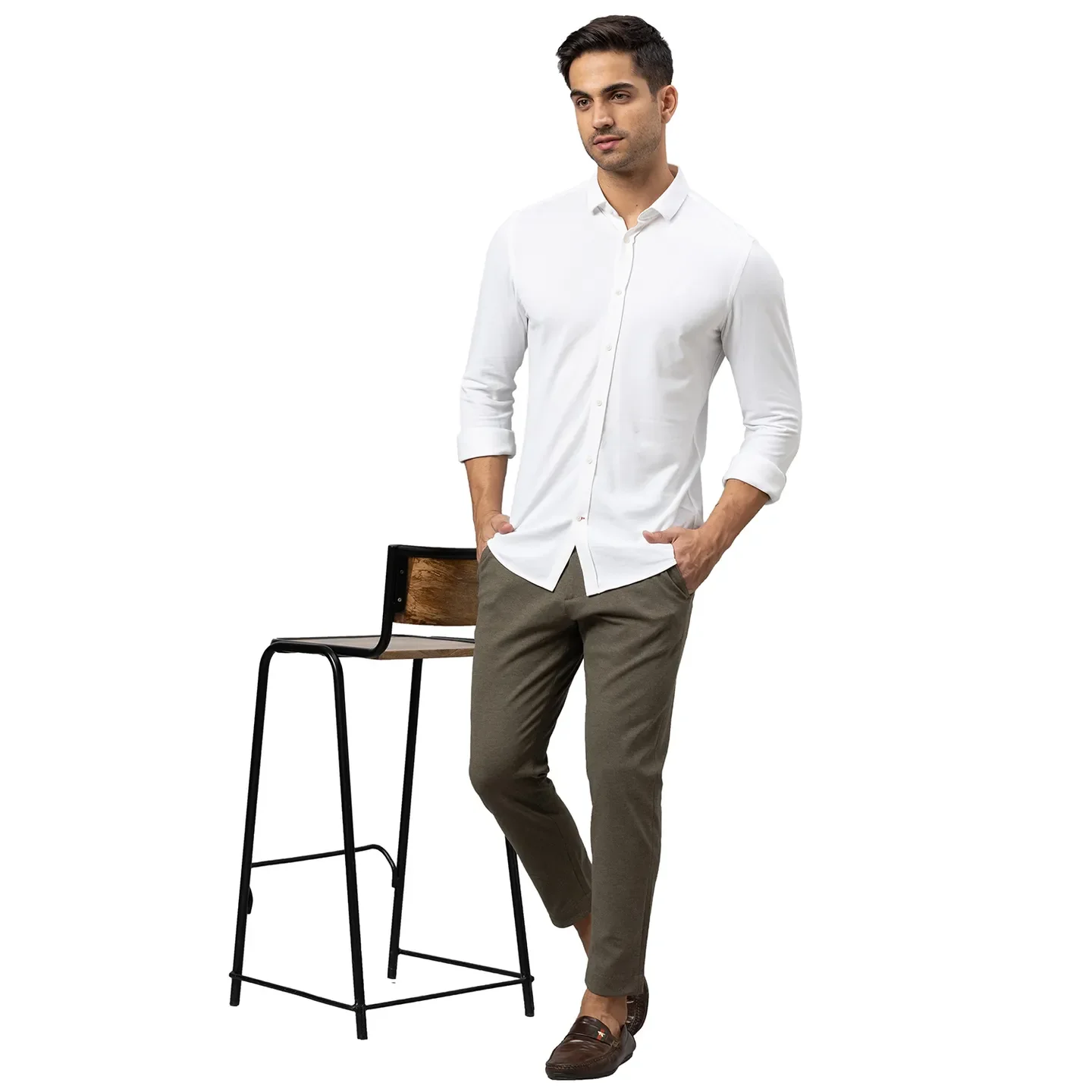 Khaki Cropped Fit Men's Chinos by Being Human Clothing - Image 2