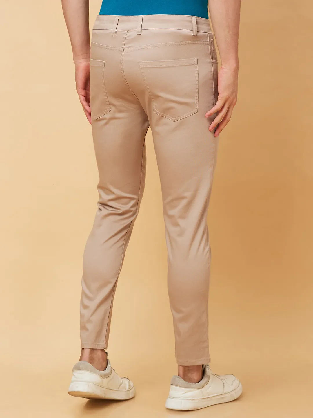 Beige Cropped Fit Men's Chinos by Being Human Clothing - Image 3