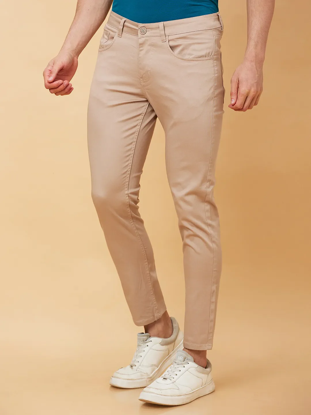 Beige Cropped Fit Men's Chinos by Being Human Clothing - Image 9