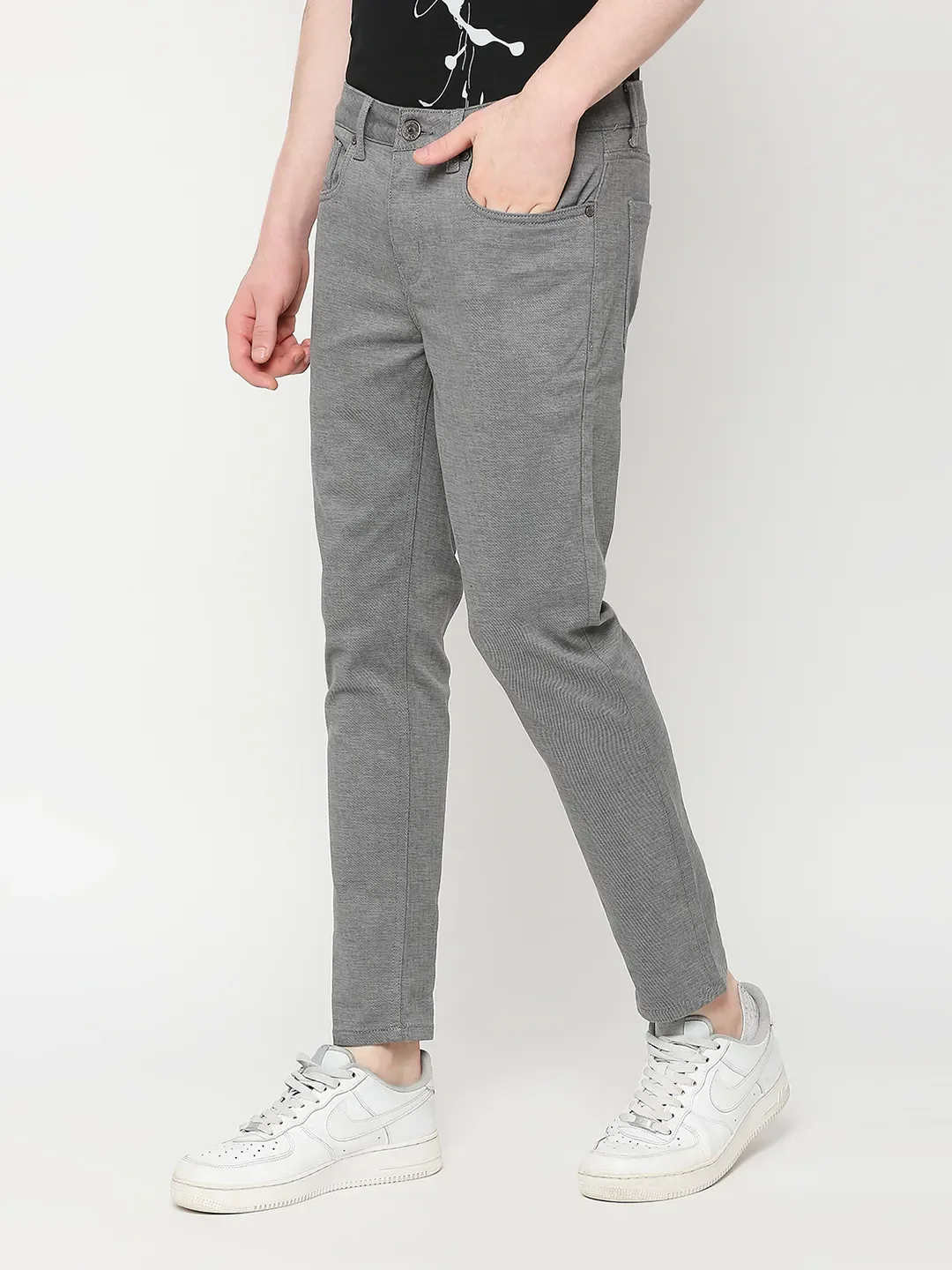Grey Cropped Fit Chinos For Men By Being Human Clothing - Image 2