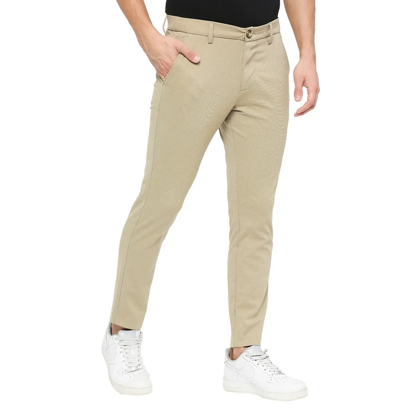 Khaki Cropped Fit Chinos For Men By Being Human Clothing - Image 3