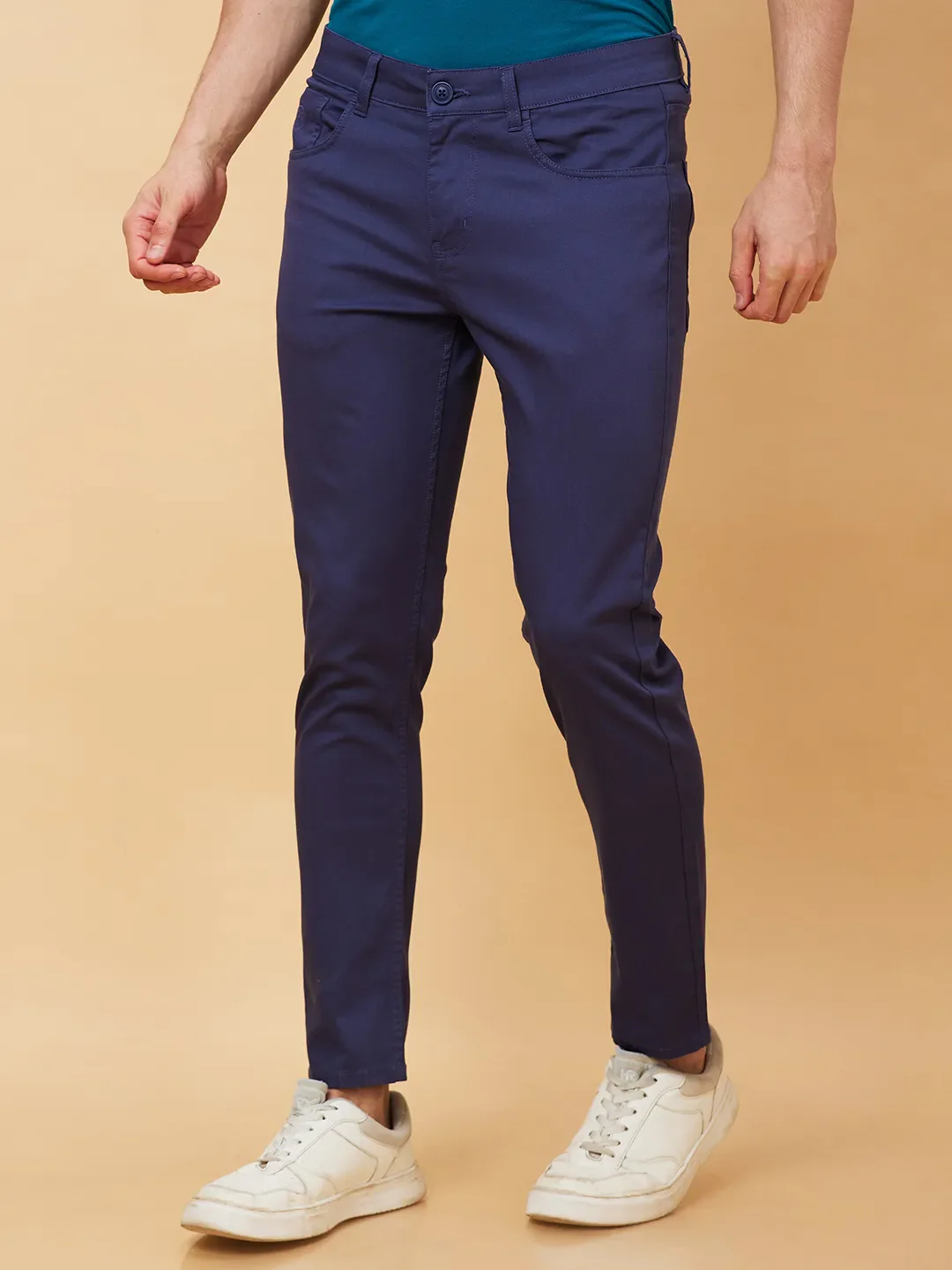 Navy Cropped Fit Chinos For Men By Being Human Clothing - Image 3