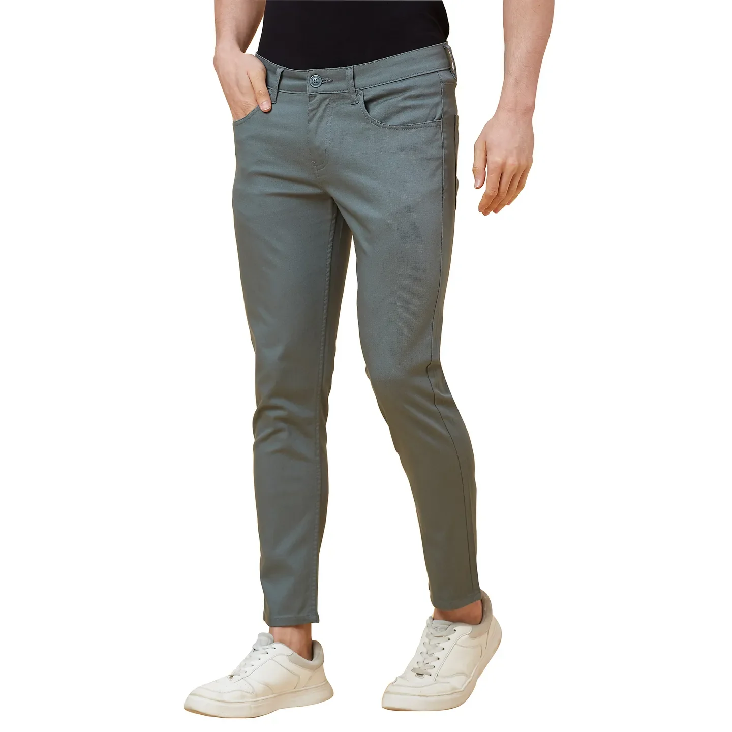 Steel Grey Cropped Fit Chinos For Men By Being Human Clothing - Image 4