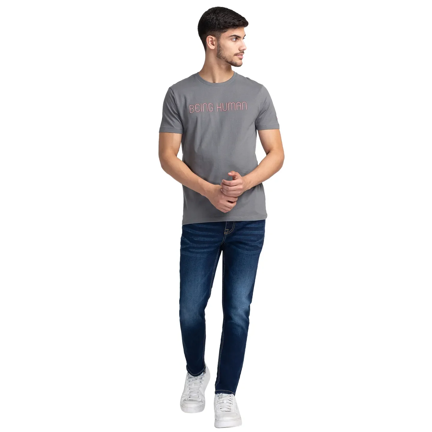 Dark Blue Cropped Fit Denims For Men By Being Human Clothing - Image 2