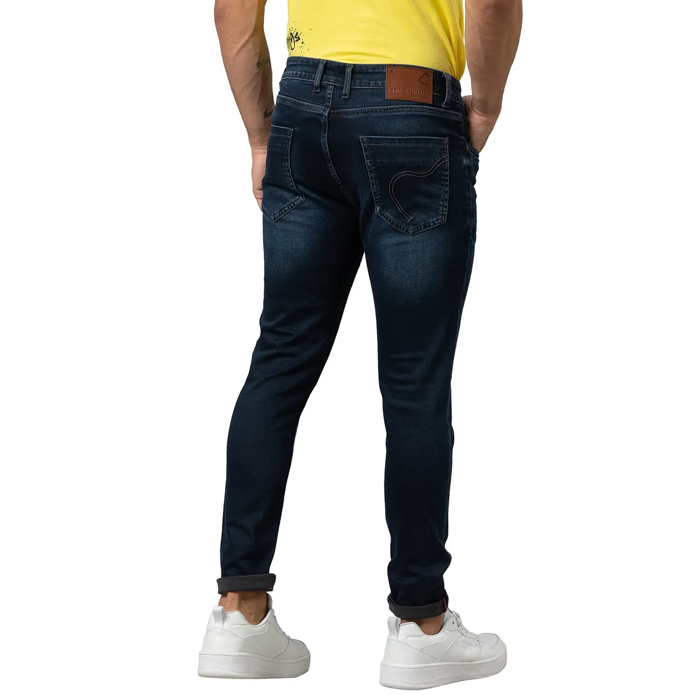 Dark Blue Cropped Fit Denims For Men By Being Human Clothing - Image 3