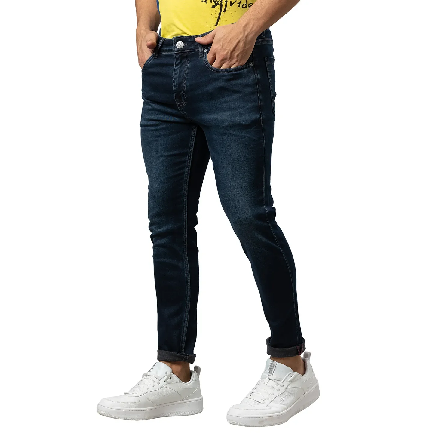 Dark Blue Cropped Fit Denims For Men By Being Human Clothing - Image 4