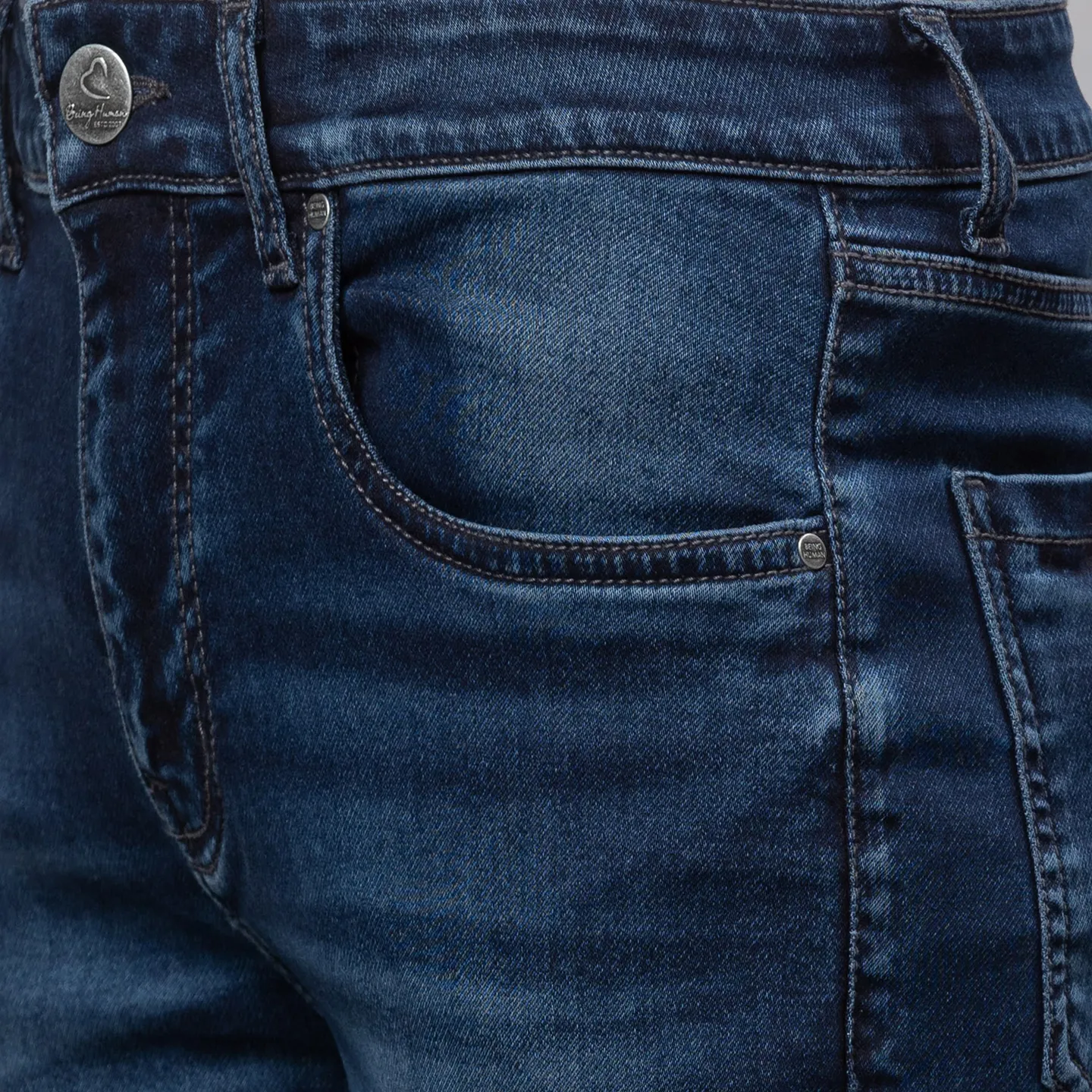 Dark Blue Boot Cut Fit Denims For Men By Being Human Clothing - Image 5