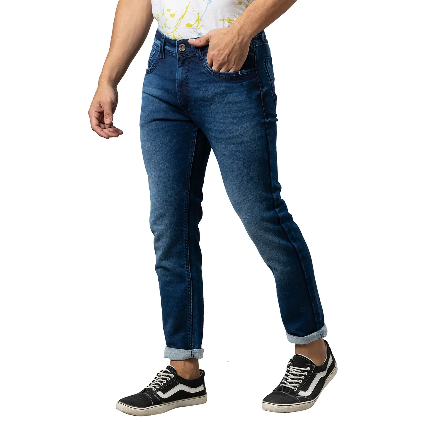 Dark Blue Cropped Fit Denims For Men By Being Human Clothing - Image 4