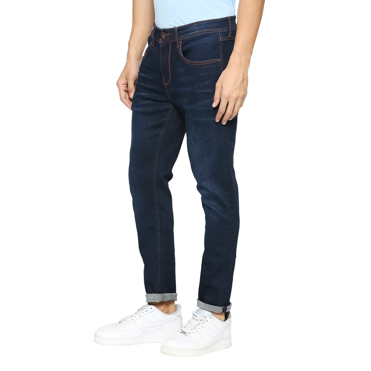 Dark Blue Cropped Fit Denims For Men By Being Human Clothing - Image 2