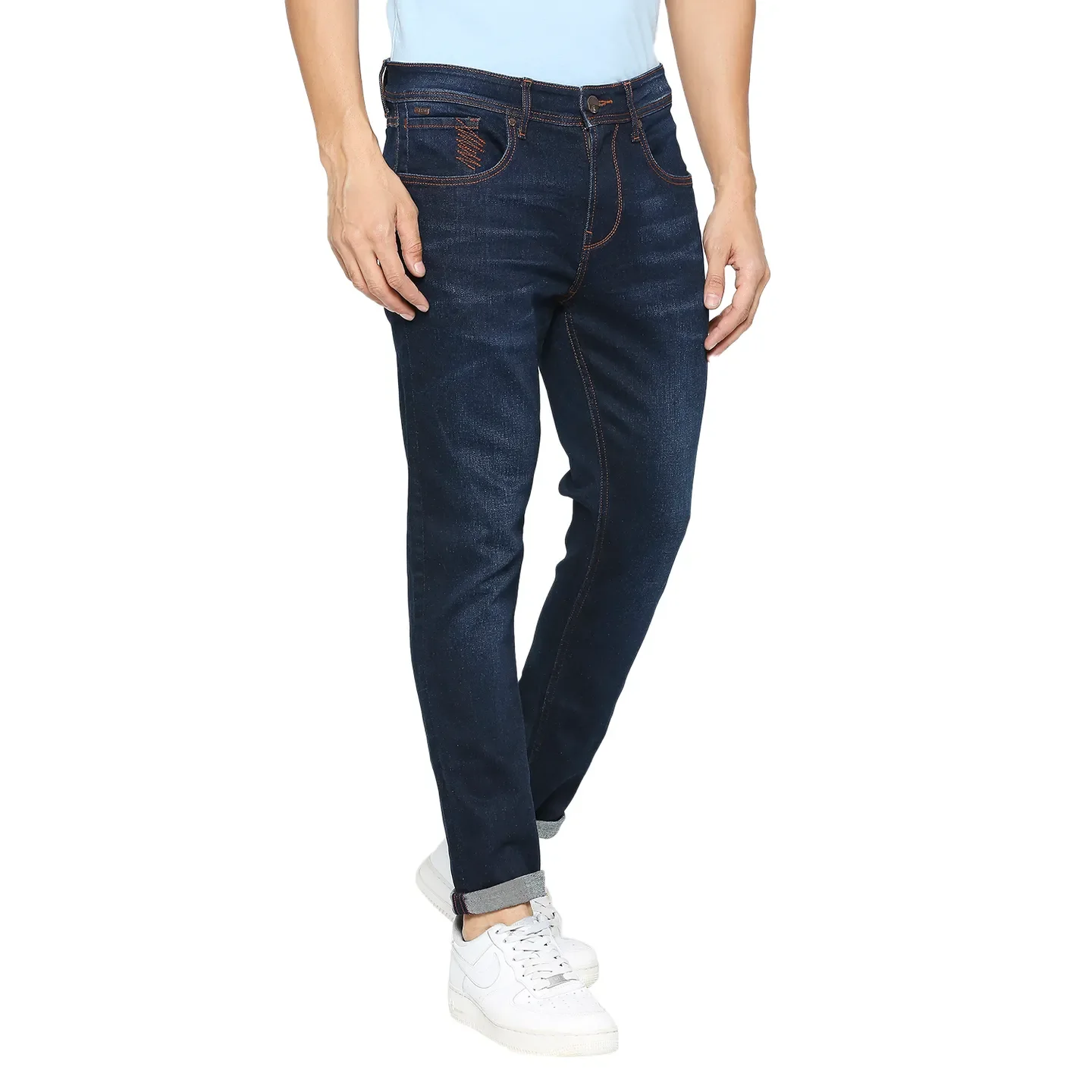 Dark Blue Cropped Fit Denims For Men By Being Human Clothing - Image 3