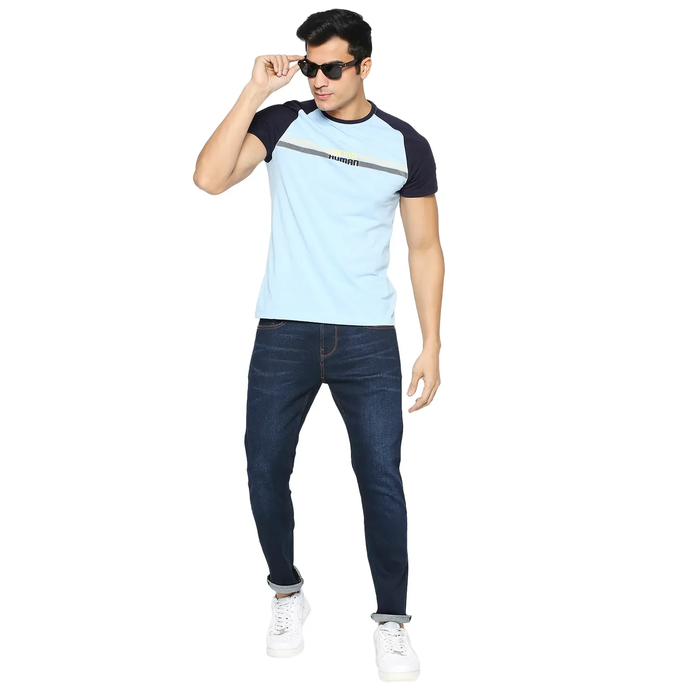 Dark Blue Cropped Fit Denims For Men By Being Human Clothing - Image 6