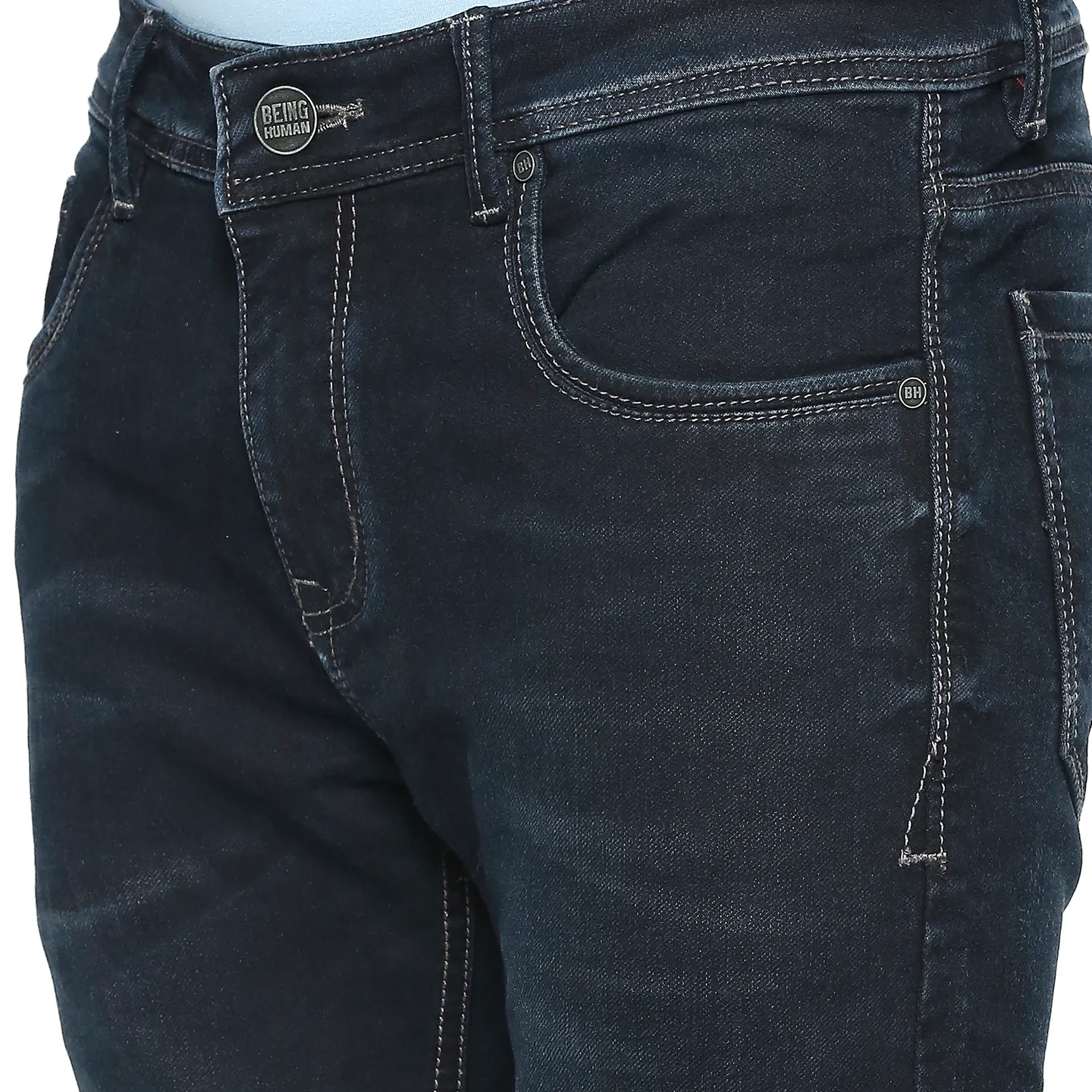 Dark Blue Cropped Fit Denims For Men By Being Human Clothing - Image 5