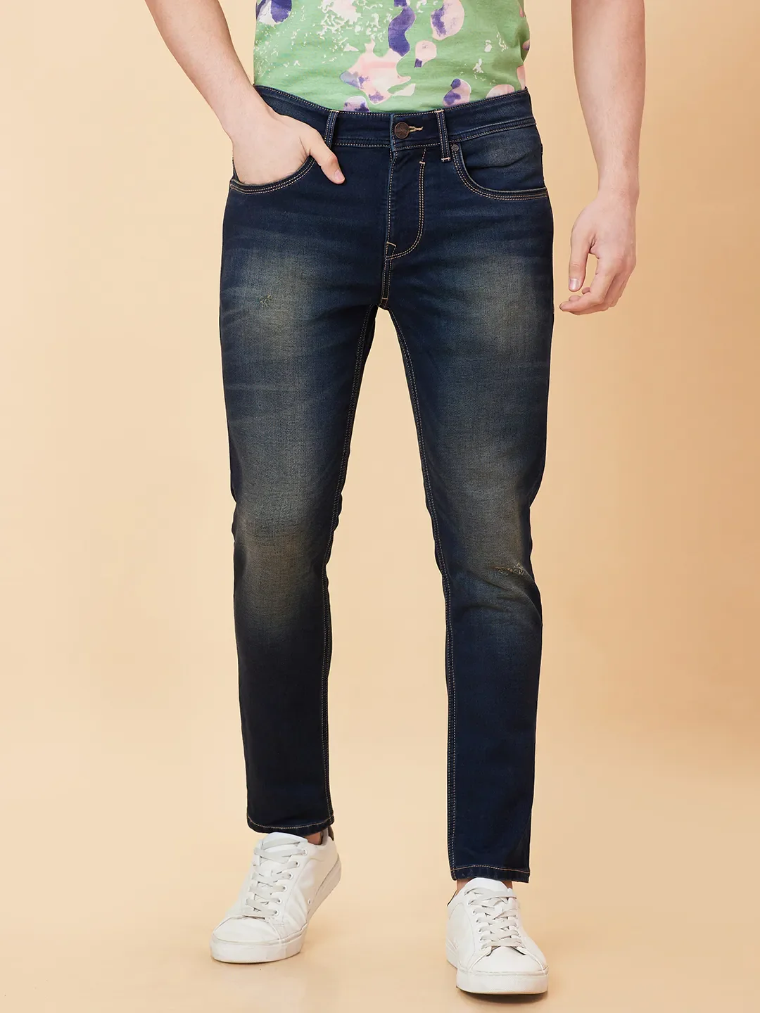 Blue Cropped fit Men's Denims by Being Human Clothing