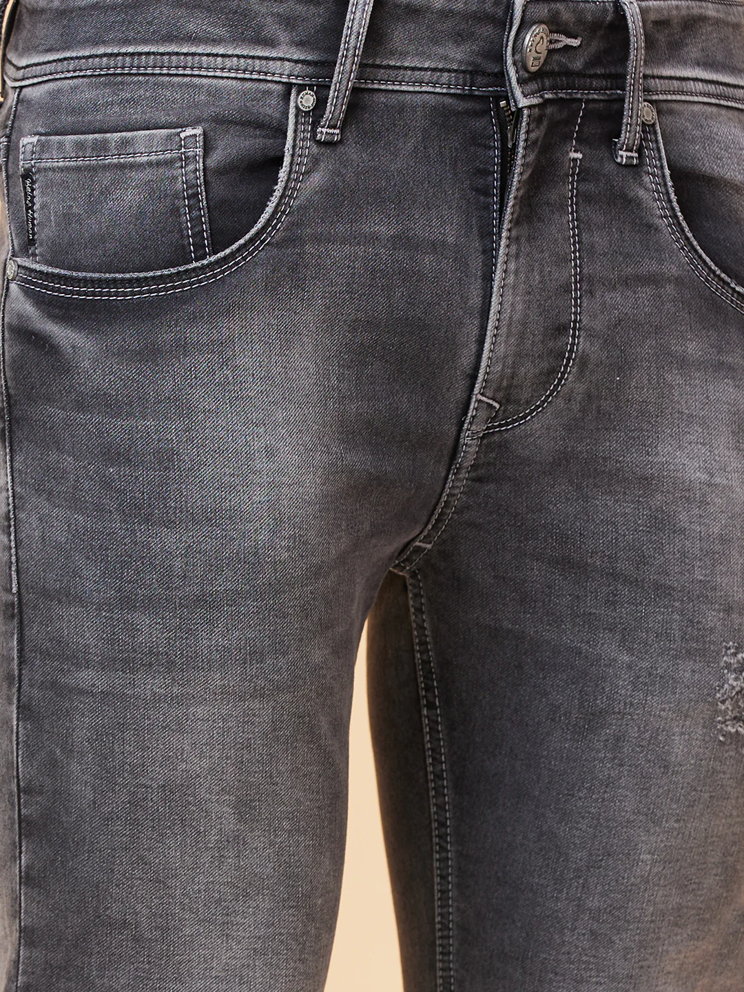 Grey Cropped Fit Denims For Men By Being Human Clothing - Image 5